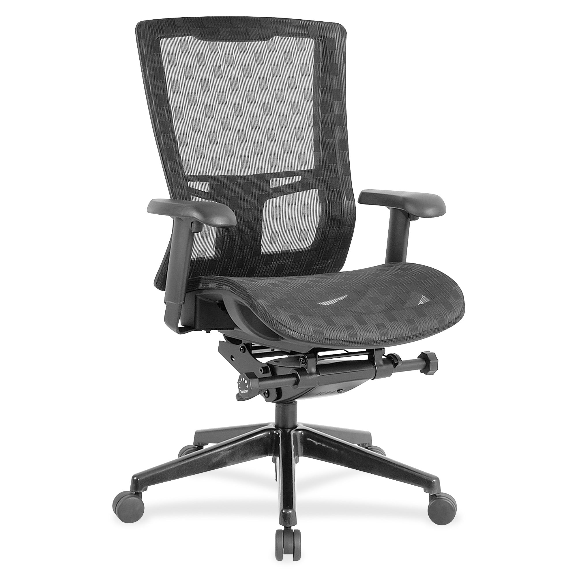 Lorell Checkerboard Design Mesh High-Back Chair - Black Nylon Mesh Seat - Black Nylon Mesh Back - 5-star Base - 1 Each -