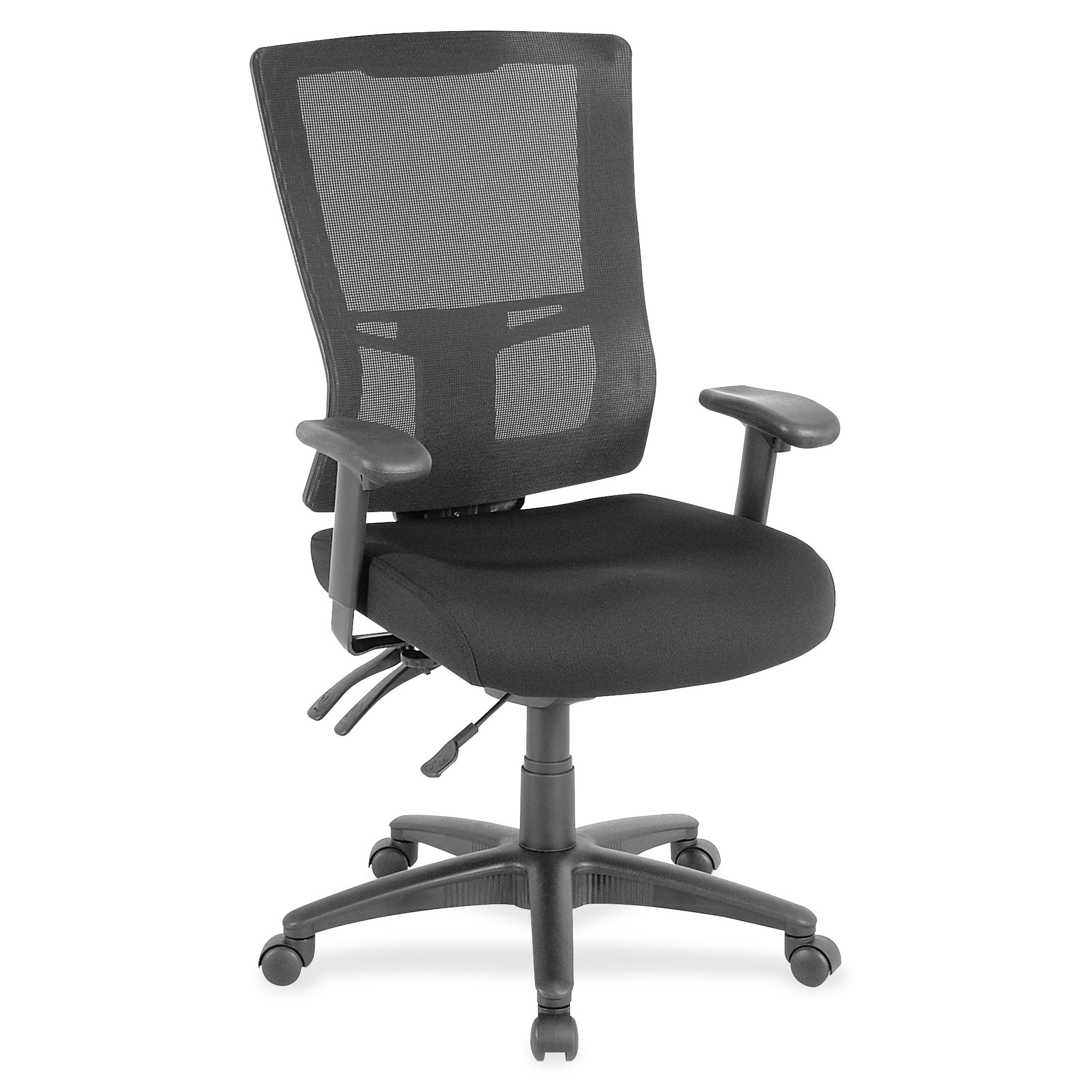 Lorell Mesh High-Back Office Chair - Black Fabric Seat - Black Nylon Back - 5-star Base - Black - 1 Each -