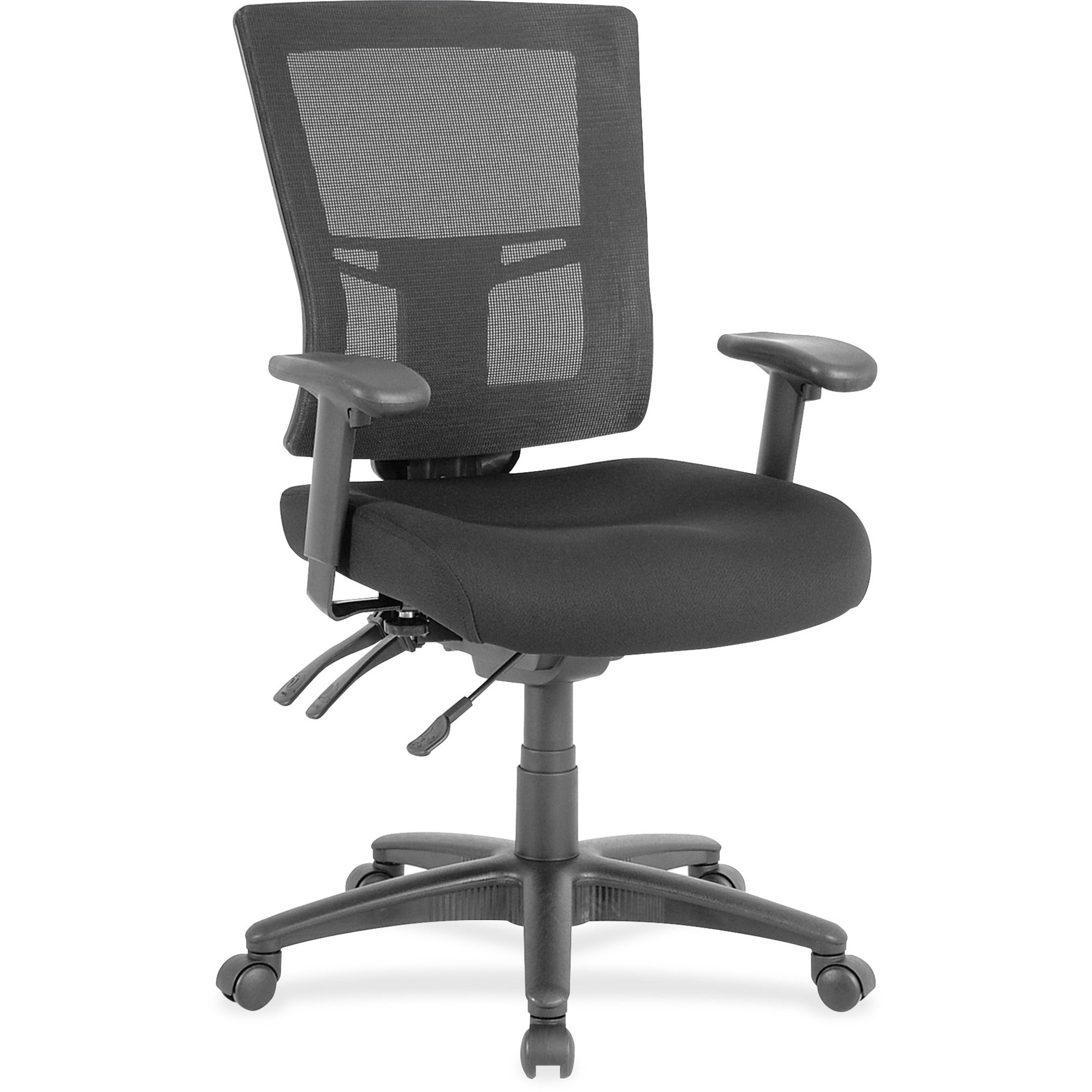 Lorell Mid-back Mesh Office Chair - Black Fabric Seat - Black Nylon Back - 5-star Base - Black - 1 Each -