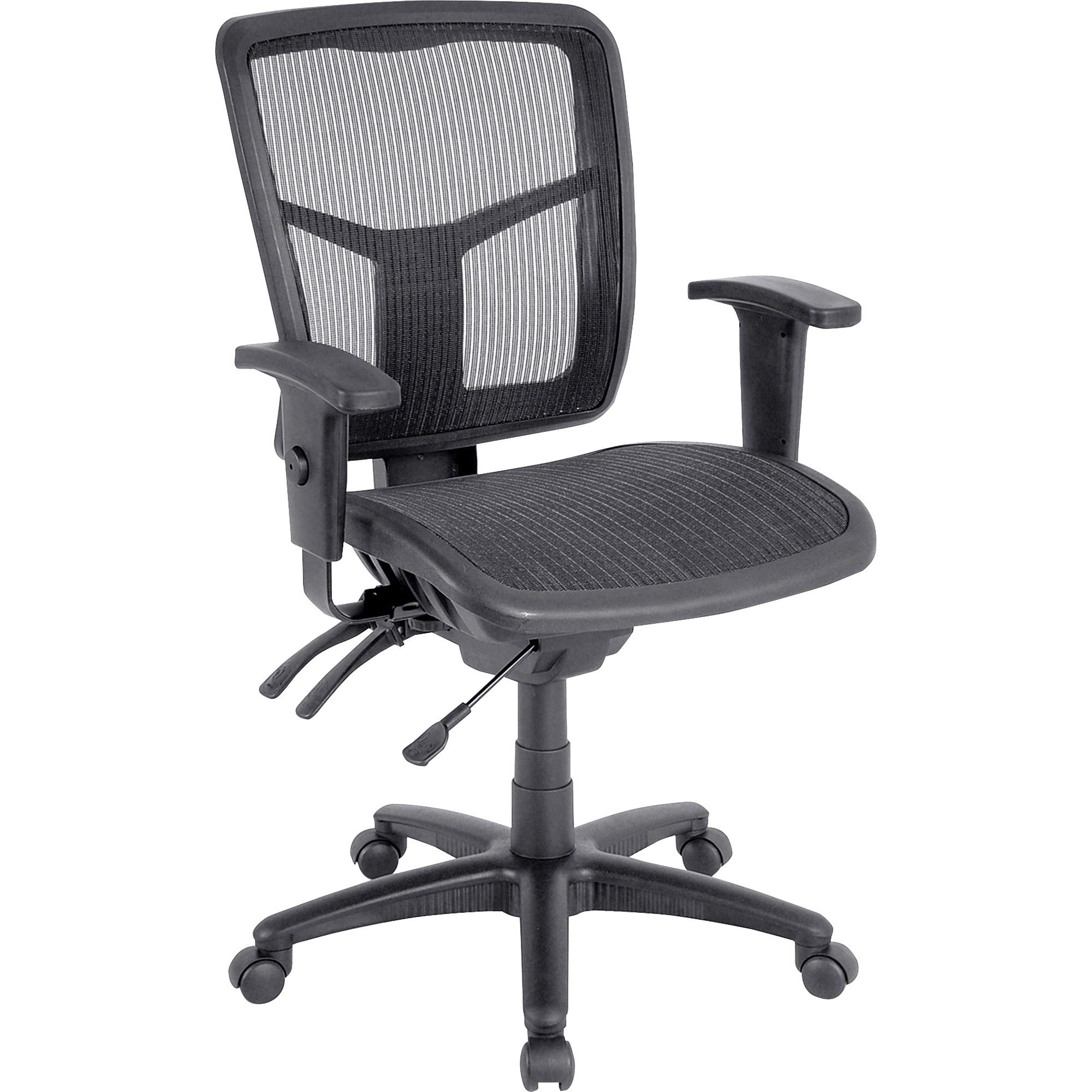 Lorell Mid-Back Mesh Swivel Office Chair - Black Frame - 5-star Base - Black, Silver - 1 Each -