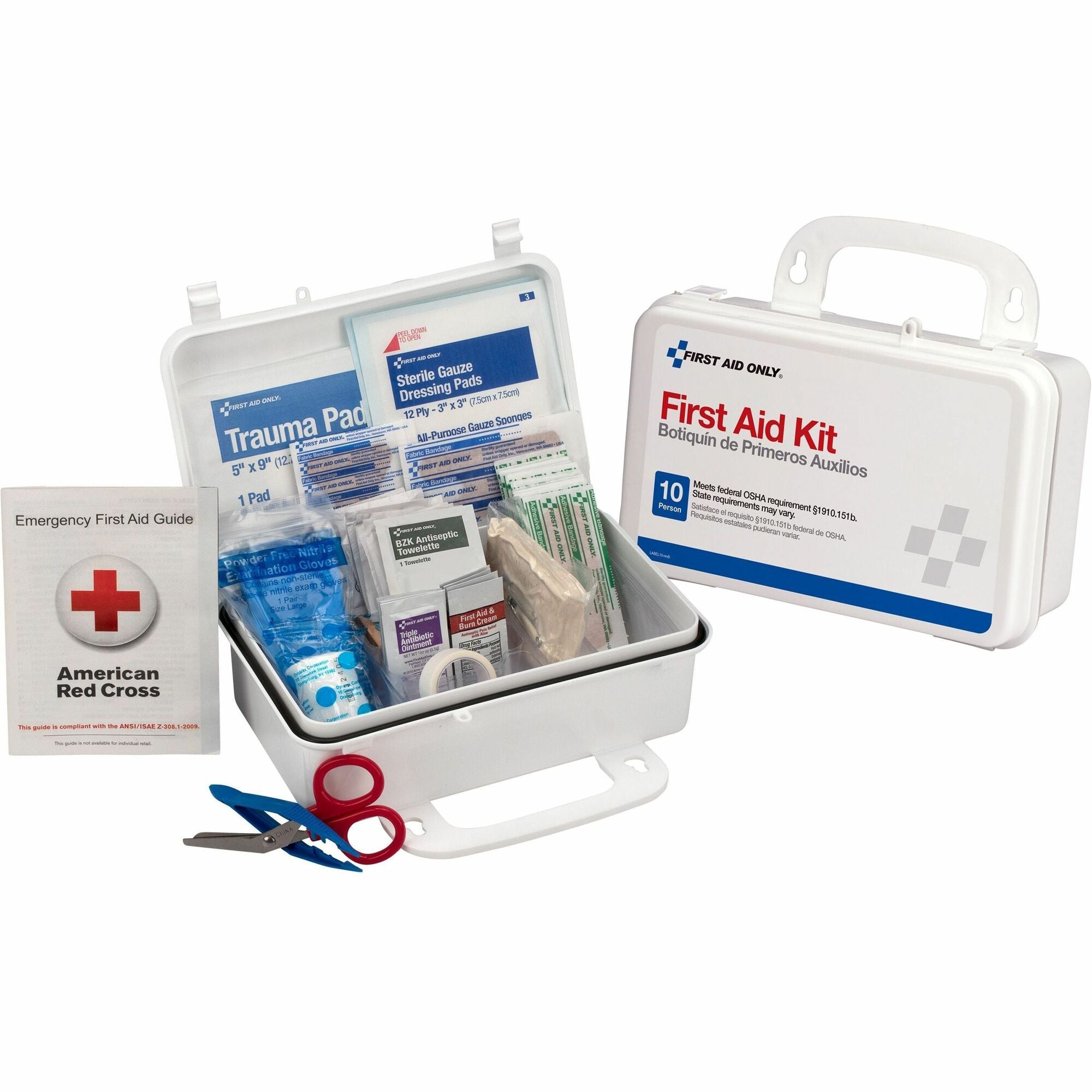 Pac-Kit Safety Equipment 10-person First Aid Kit - 10 x Individual(s) - 4.5" Height x 7.5" Width x 2.8" Depth Length - Plastic Case - 1 / Kit