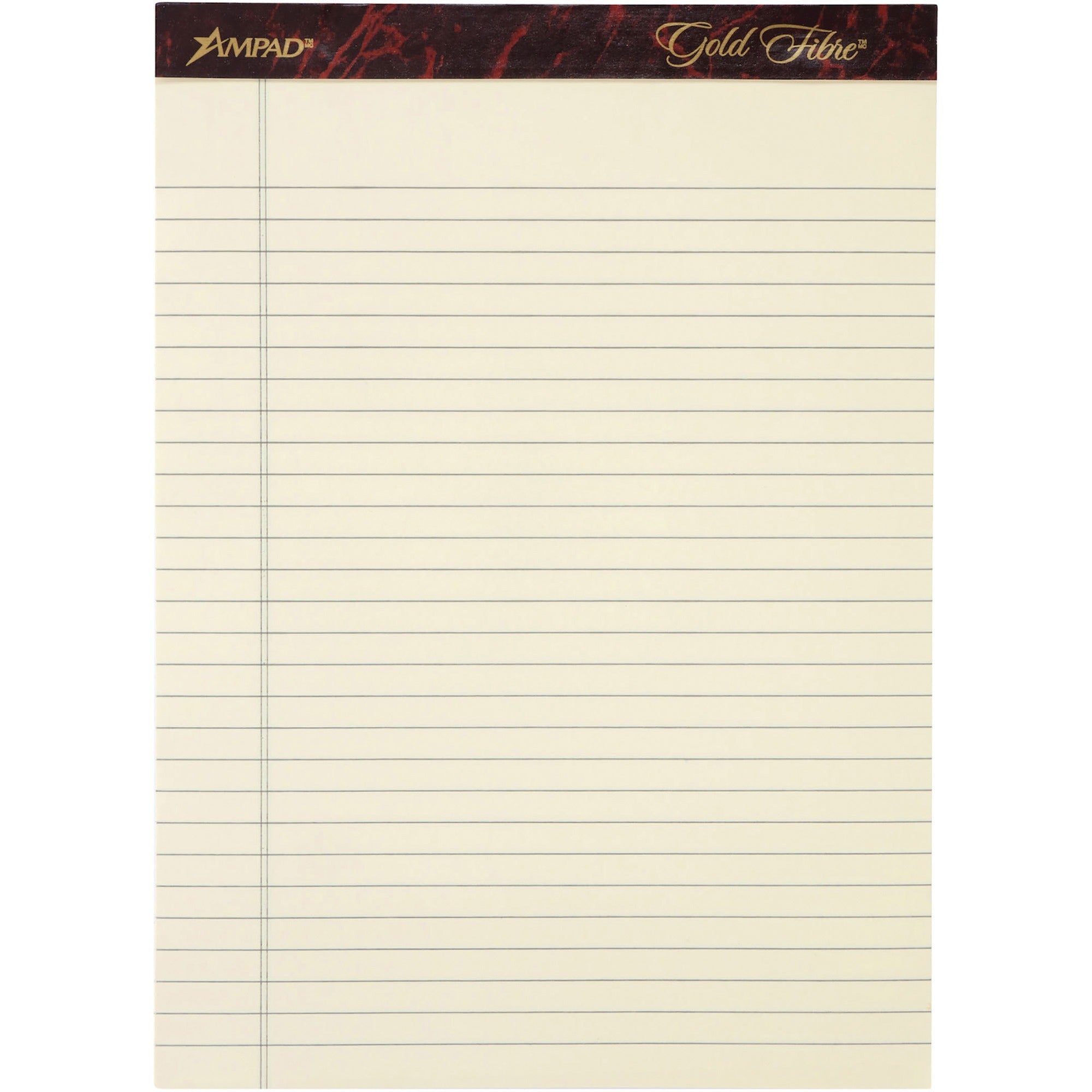 Ampad Gold Fibre Legal Rule Retro Writing Pads - 50 Sheets - Wire Bound - 0.34" Ruled - 20 lb Basis Weight - 8 1/2" x 11 3/4" - Ivory Paper - Micro Perforated, Easy Tear, Chipboard Backing, Heavyweight - 4 / Pack -