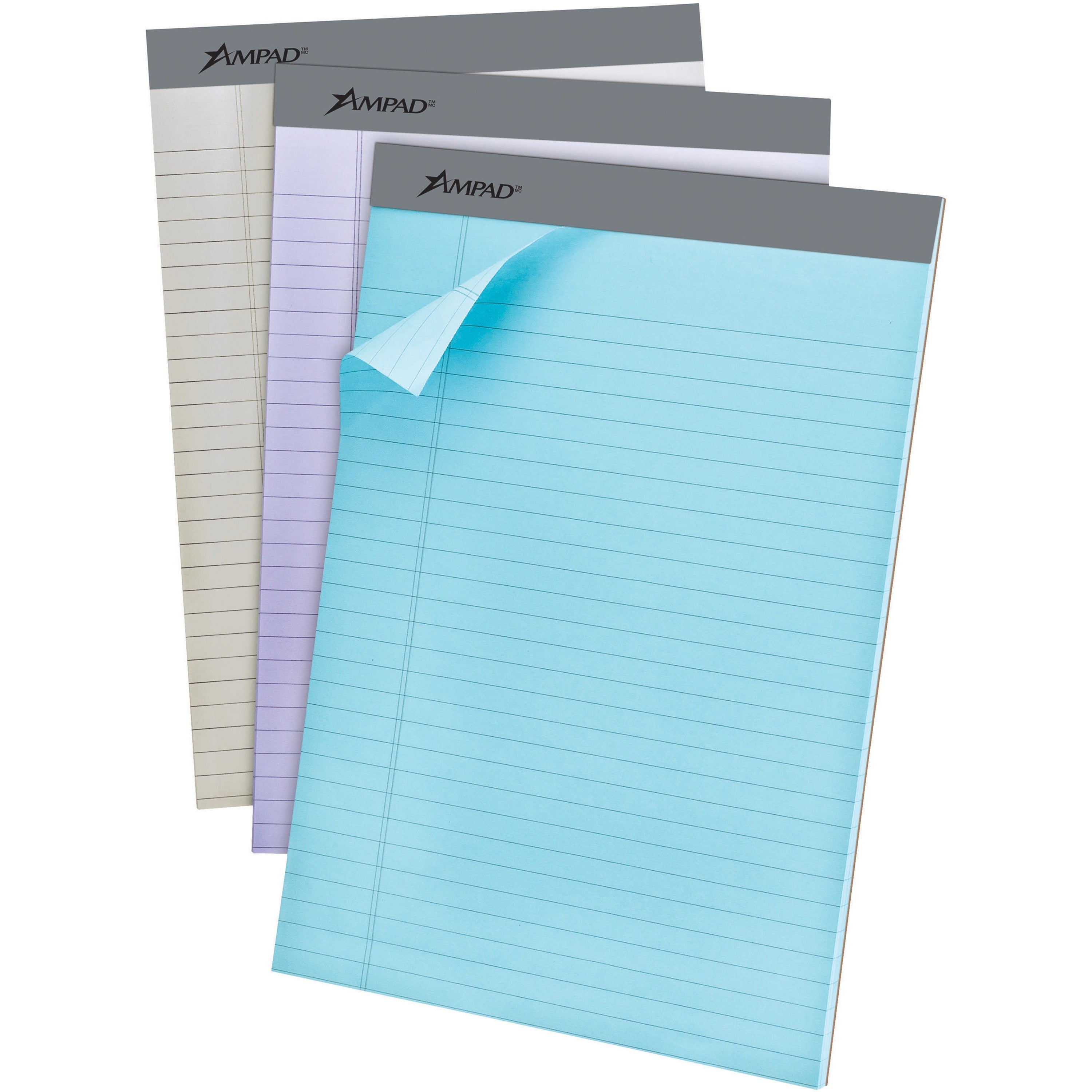 Ampad Pastel Perforated Pad - 50 Sheets - 0.34" Ruled - 15 lb Basis Weight - Letter - 8 1/2" x 11" - Micro Perforated - 6 / Pack -