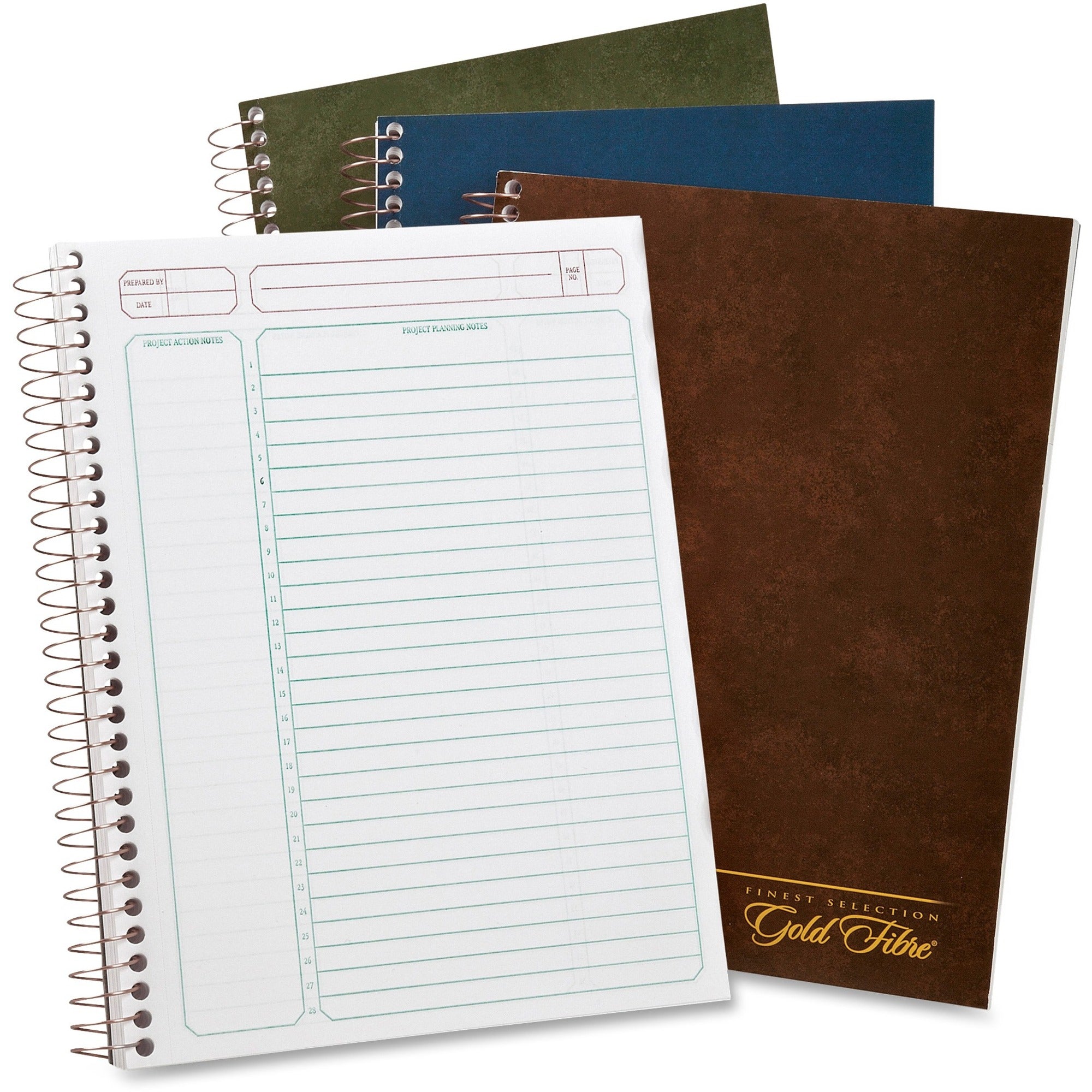 TOPS Ampad Gold Fibre Project Planner - Action - White Sheet - Wire Bound - Assorted Cover - 9.5" Height x 7.3" Width - Notes Area, Heavyweight, Micro Perforated, Durable Cover, Sturdy Back, Easy Tear - 1 Each -