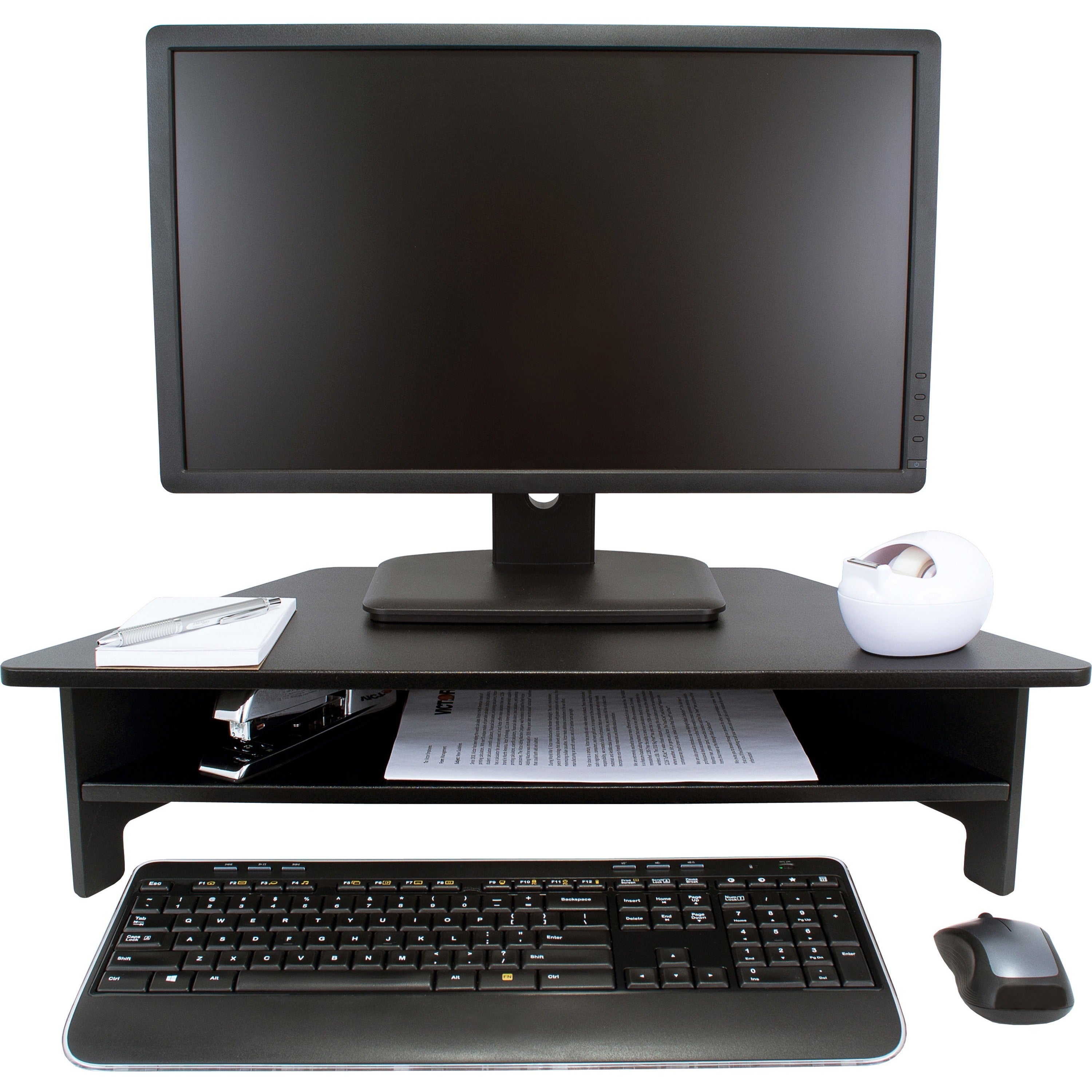 Victor High Rise Monitor Stand - Monitor Stand - Desk Riser - 7.5" Height x 27" Width x 11.5" Depth - Wood - Black -