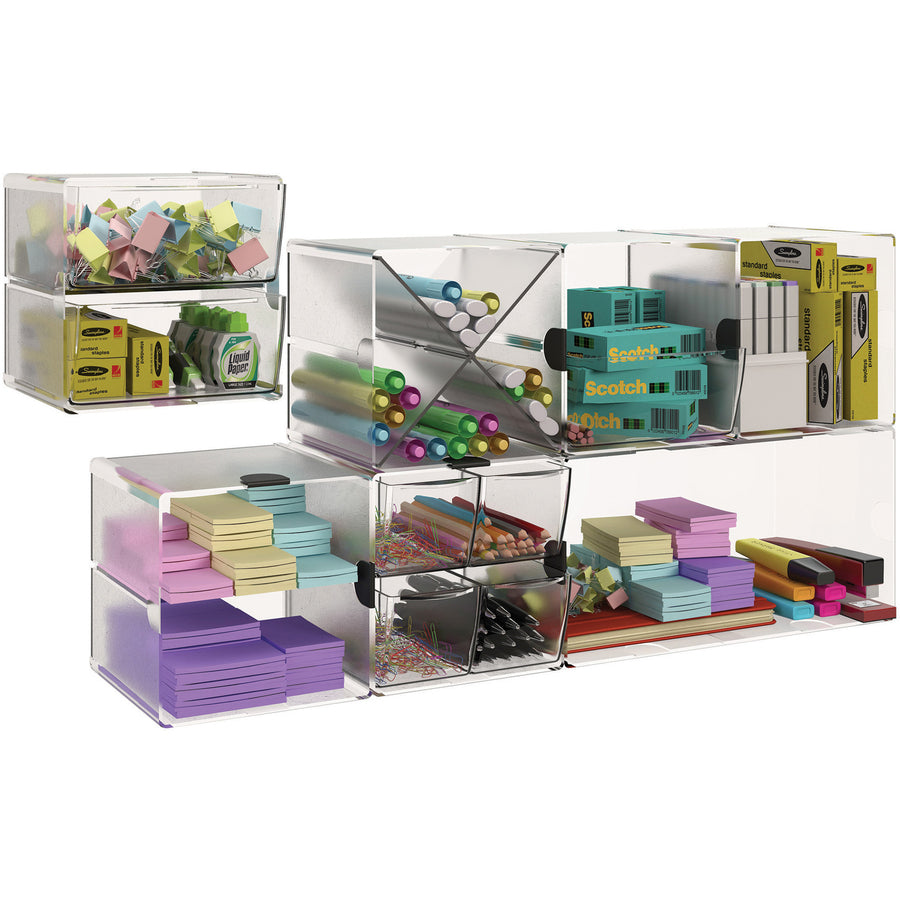Deflecto Stackable Cube Organizer - 1 Drawer(s) - 6" Height x 6" Width x 7.2" Depth - Stackable, Removable Drawer, Removable Divider, Sturdy - Clear - Plastic - 1 Each -