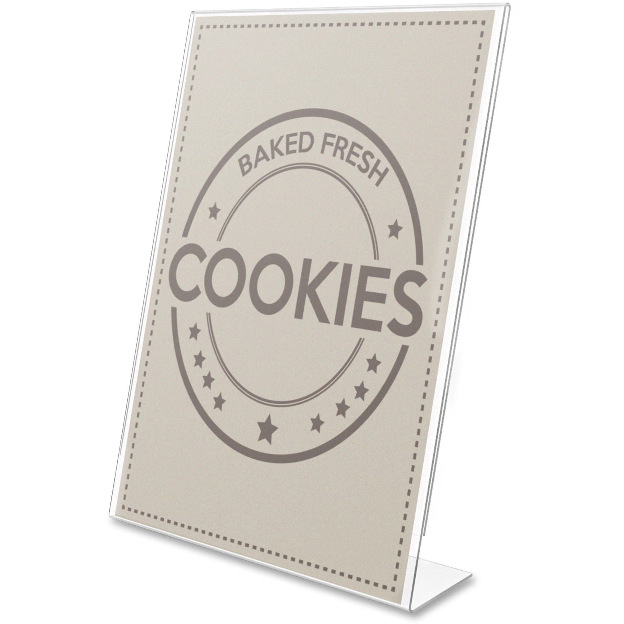 Deflecto Anti-Glare Slanted Sign Holder - Portrait - 11" x 8.5" x 2.5" x - Acrylic - 1 Each - Clear - Anti-glare, Scratch Resistant, Durable, Heavy Duty, Double-sided -