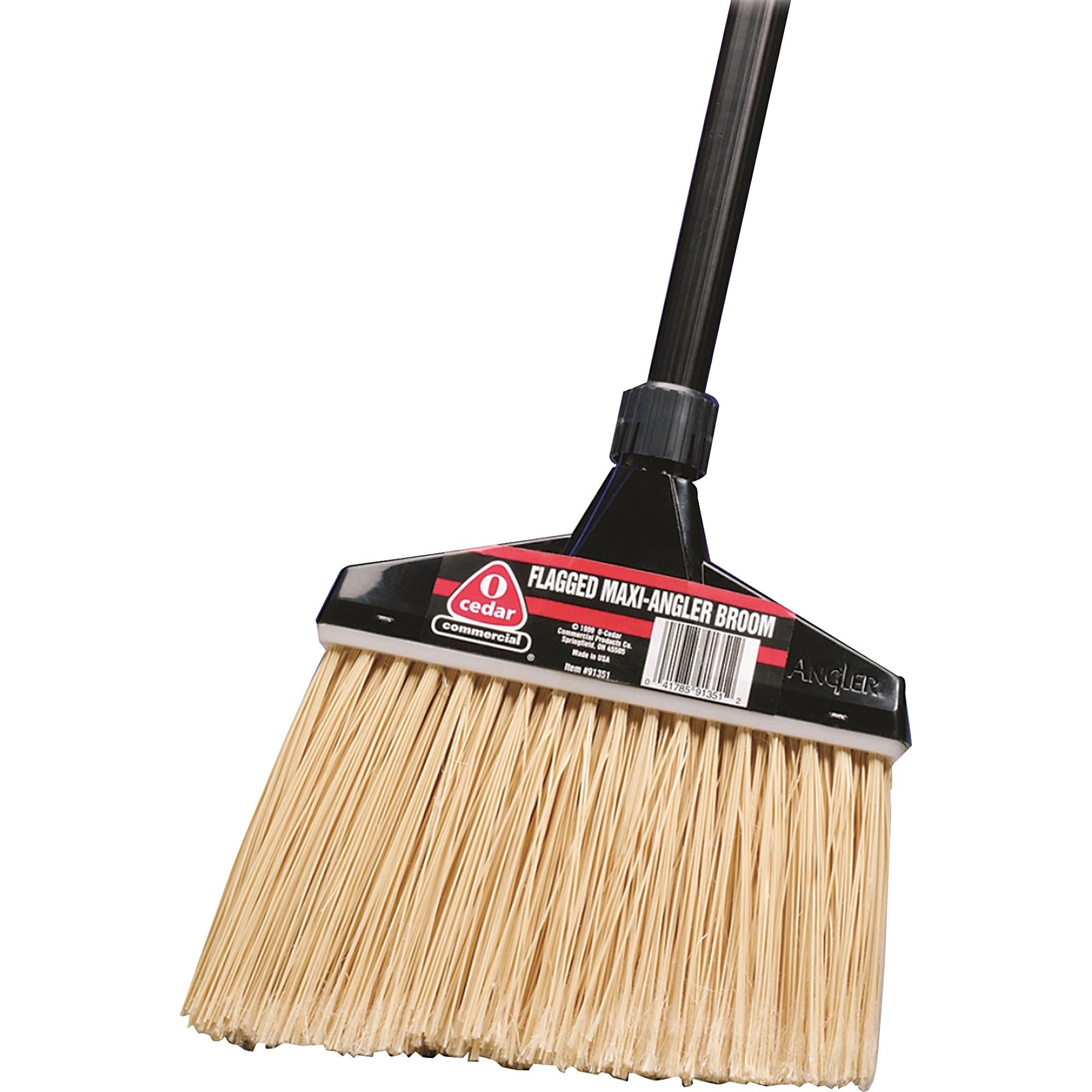 O-Cedar Commercial MaxiPlus Professional Angle Broom - Synthetic, Polyethylene Terephthalate (PET) Bristle - 14" Brush Face - 48" Handle Length - 0.94" Handle Diameter - Metal Handle - 1 Each - Black, Natural -