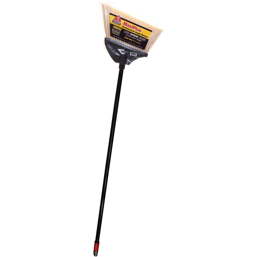 O-Cedar Commercial MaxiPlus Professional Angle Broom - Synthetic, Polyethylene Terephthalate (PET) Bristle - 14" Brush Face - 48" Handle Length - 0.94" Handle Diameter - Metal Handle - 1 Each - Black, Natural -