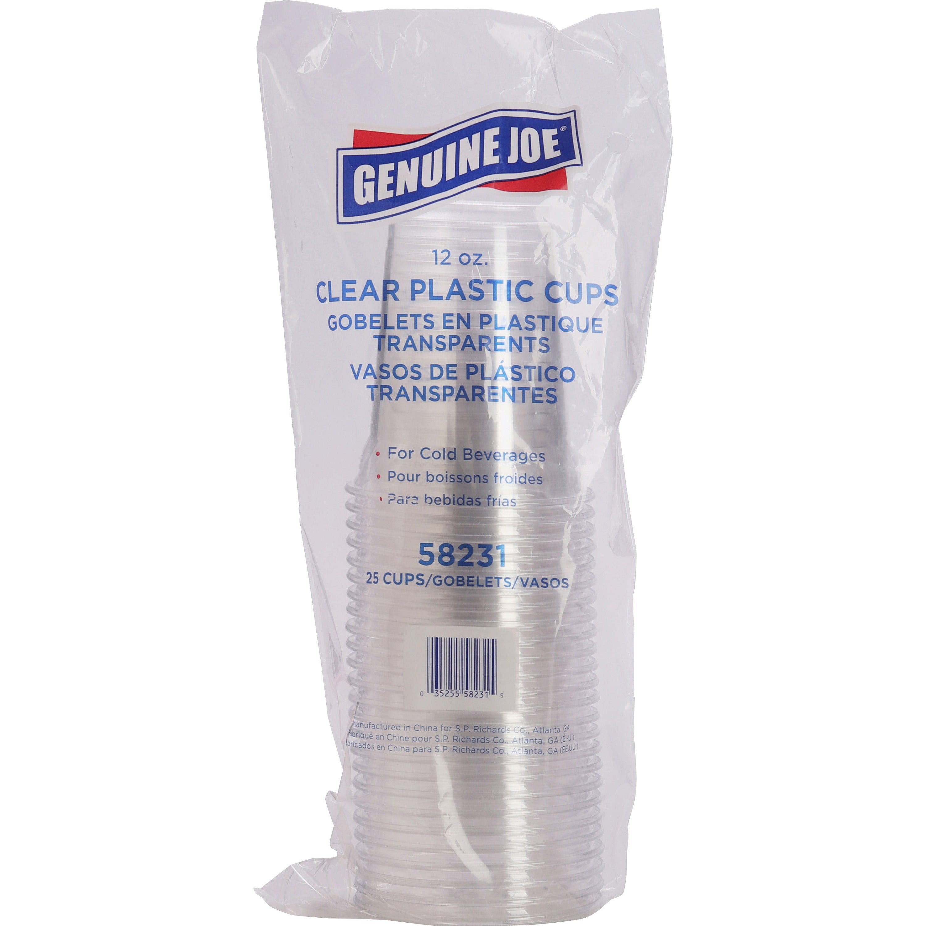 Genuine Joe 12 oz Clear Plastic Cups - 25 / Pack - Clear - Plastic - Cold Drink, Beverage -