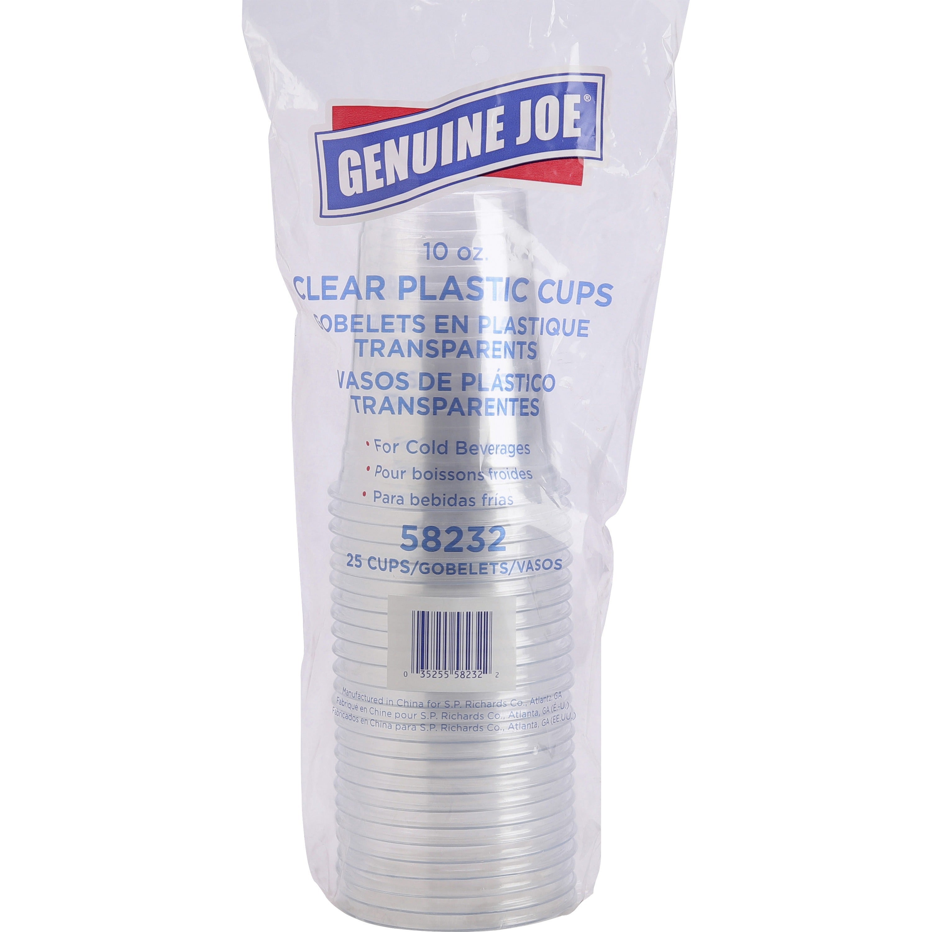 Genuine Joe 10 oz Clear Plastic Cups - 25 / Pack - Clear - Plastic - Cold Drink, Beverage -