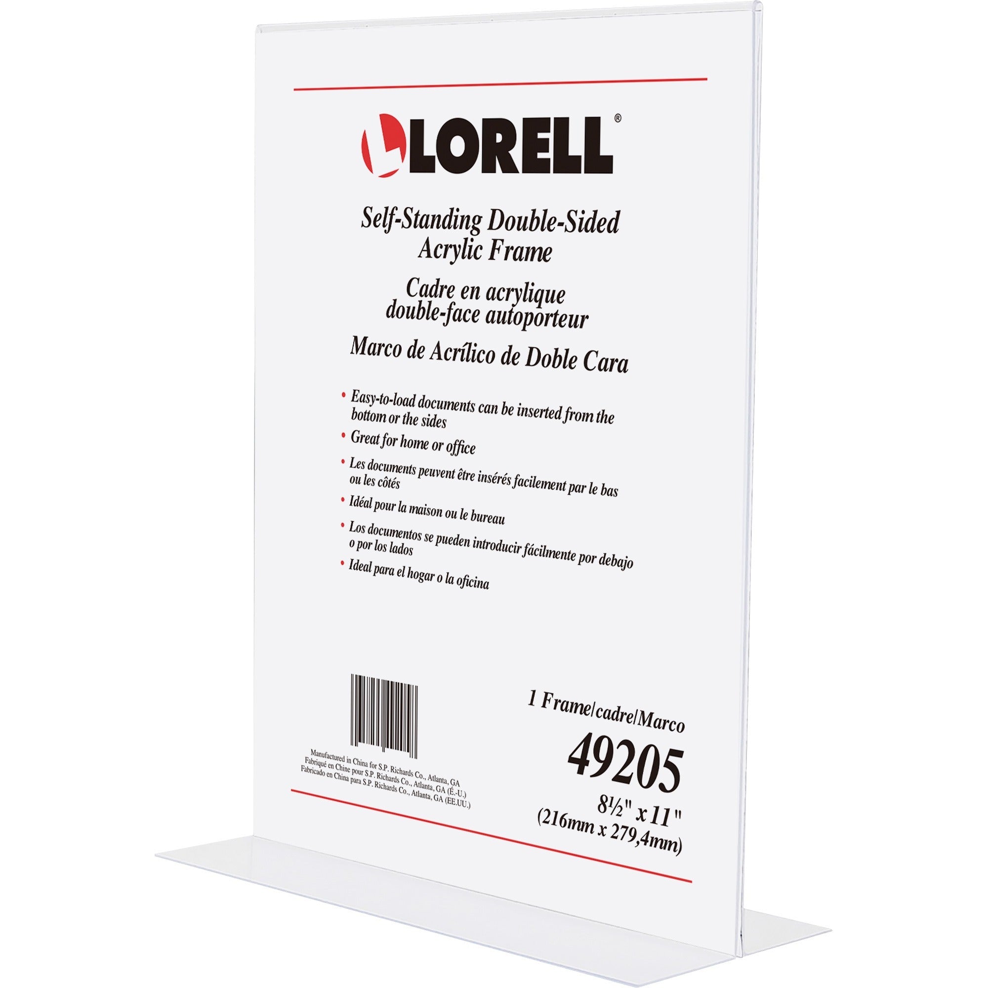 Lorell Double-sided Frame - 1 Each - 8.50" Holding Width x 11" Holding Height - Rectangular Shape - Double Sided - Acrylic - Countertop - Clear -