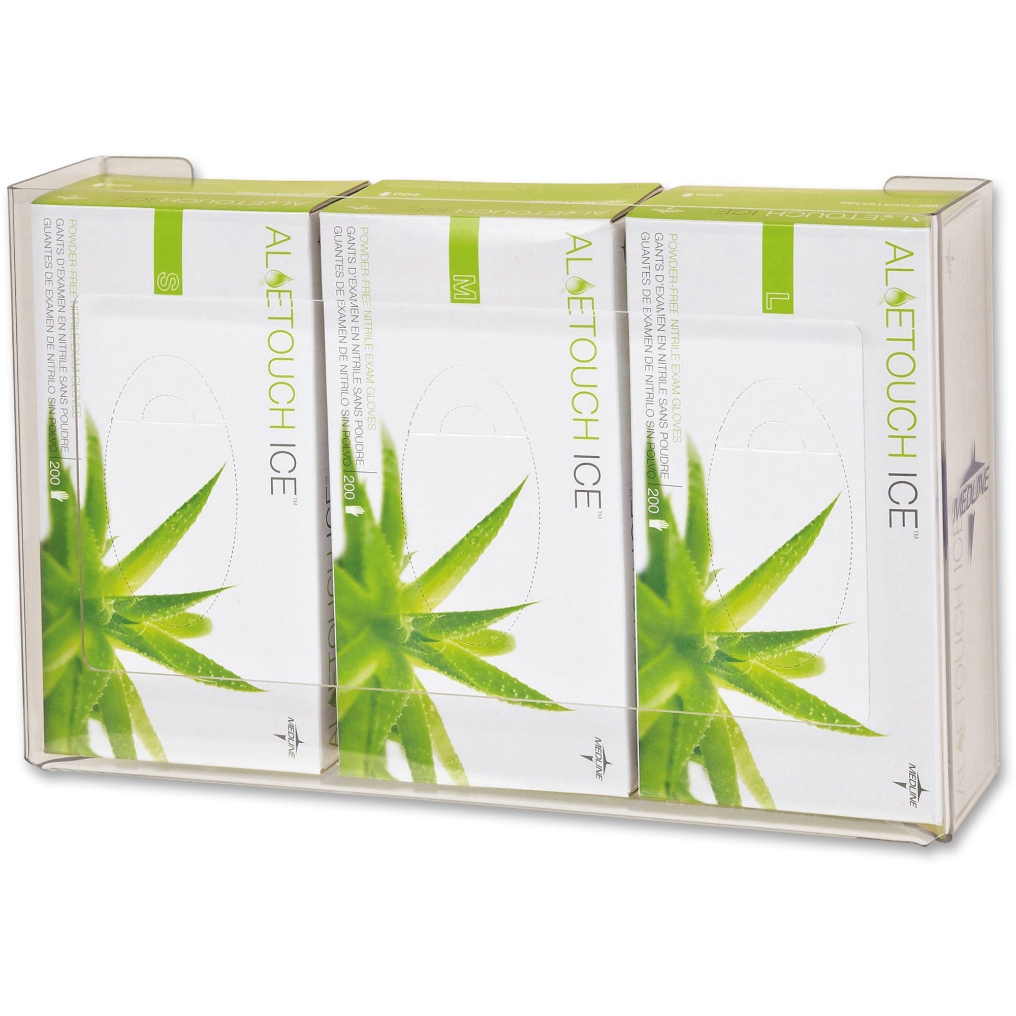 Medline Plastic Triple Glove Box Holder - Horizontal, Vertical - Plexiglass - 1 Each - Clear -