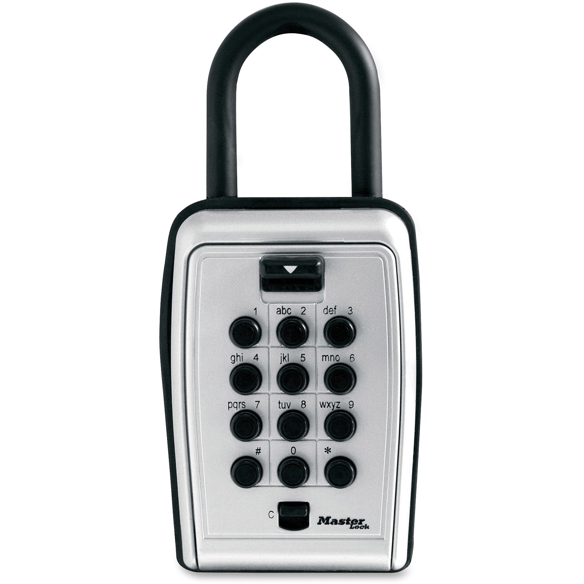 Master Lock Portable Key Safe - Push Button Lock - Weather Resistant, Scratch Resistant - for Door - Overall Size 7.2" x 5.3" x 2.2" - Black, Silver - Metal, Vinyl -