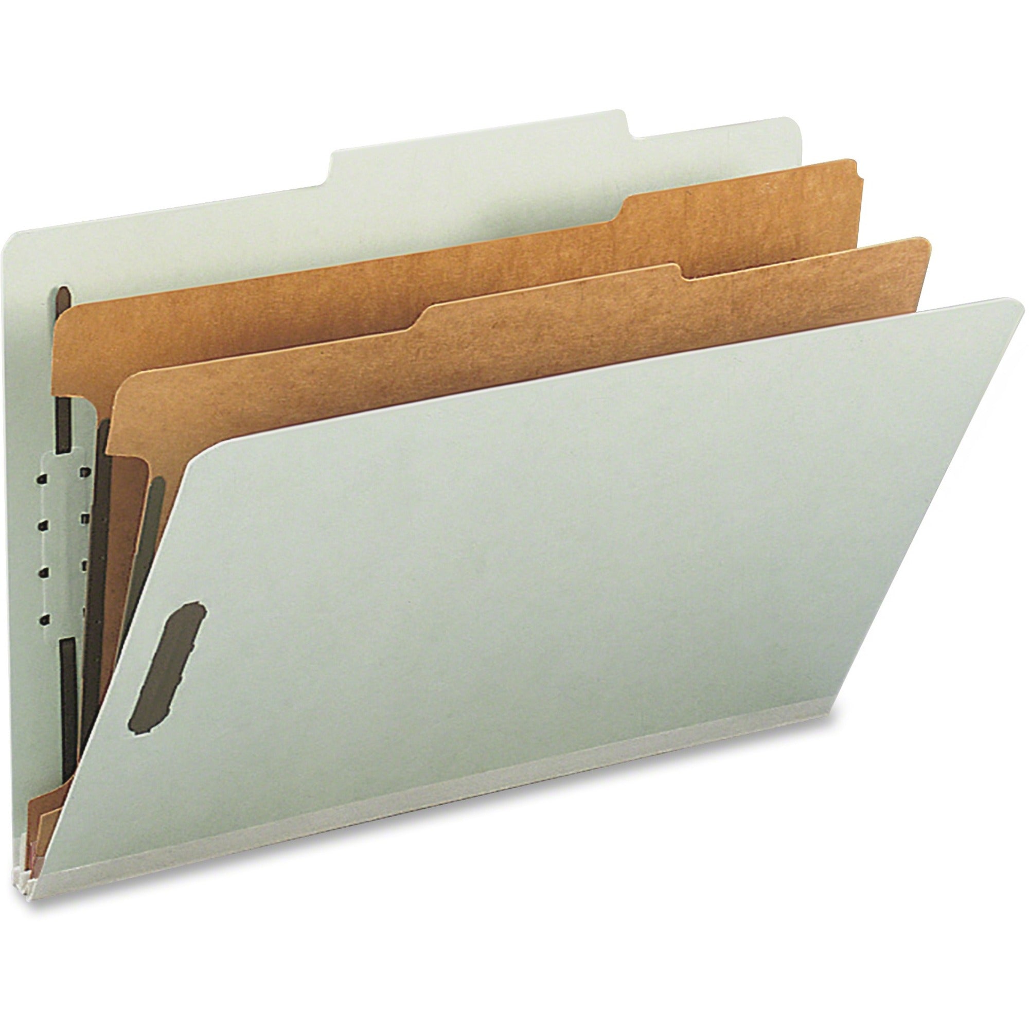 Nature Saver 2/5 Tab Cut Legal Recycled Classification Folder - 8 1/2" x 14" - 6 x Prong K Style Fastener(s) - 1" Fastener Capacity for Divider, 2" Fastener Capacity for Folder - 2 Divider(s) - Gray, Green - 100% Recycled - 10 / Box -