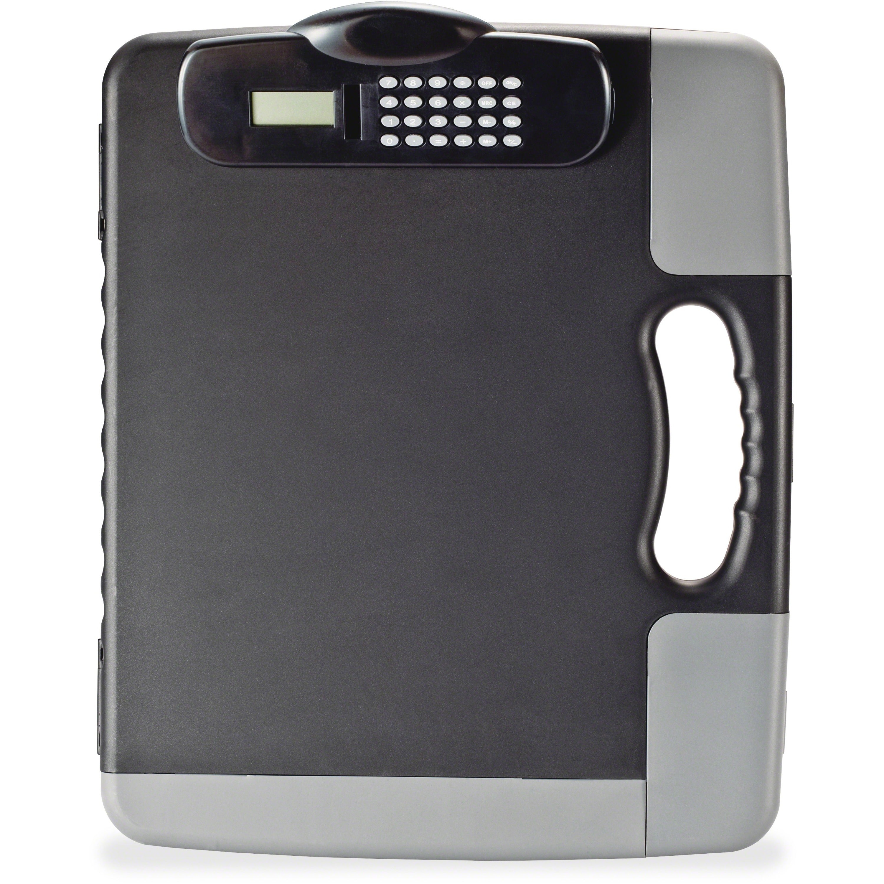 Officemate Portable Storage Clipboard with Calculator - Heavy Duty - Plastic - Charcoal Black - 1 Each -