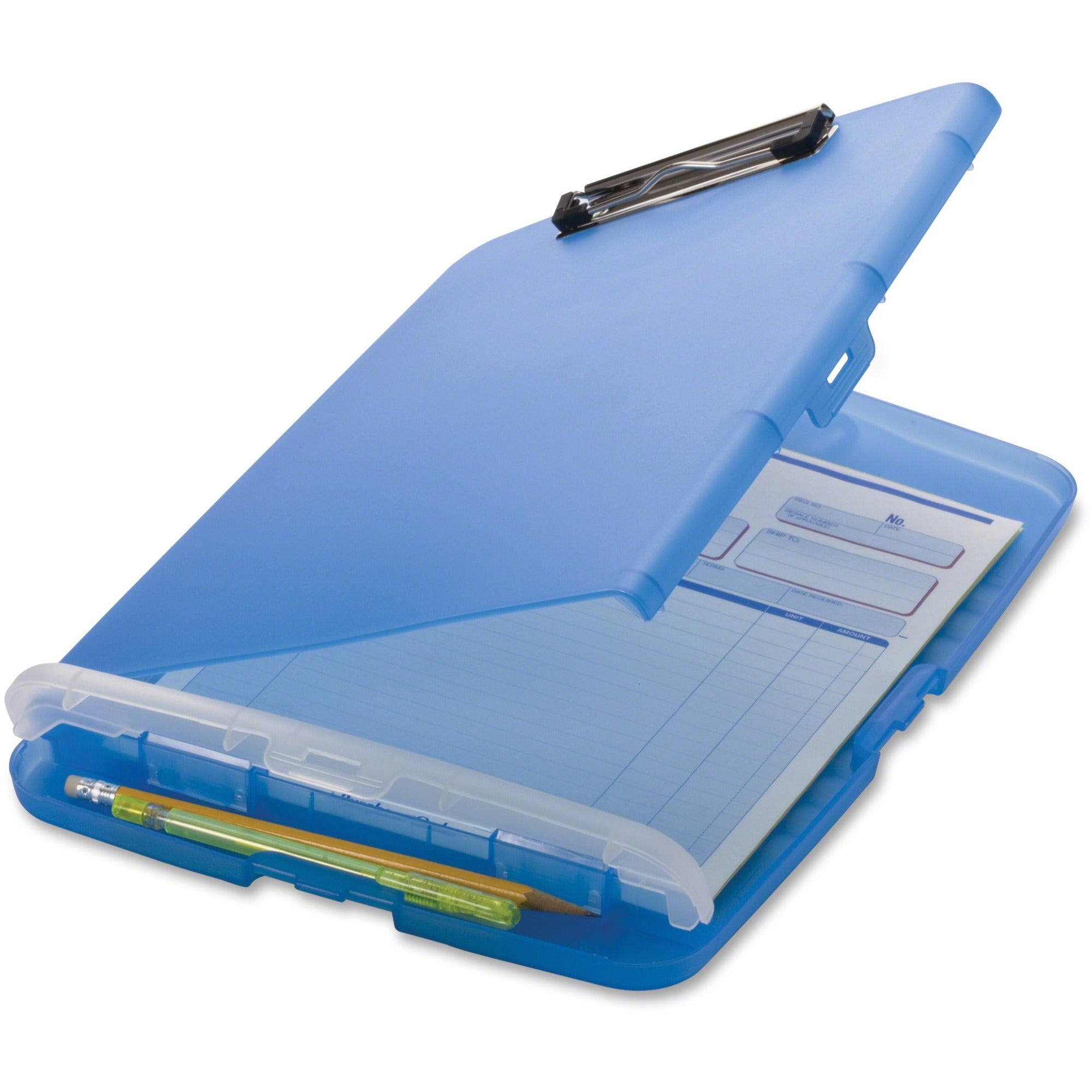 Officemate Slim Clipboard Storage Box - 1" Clip Capacity - 8 1/2" x 11" - Blue - 1 Each -