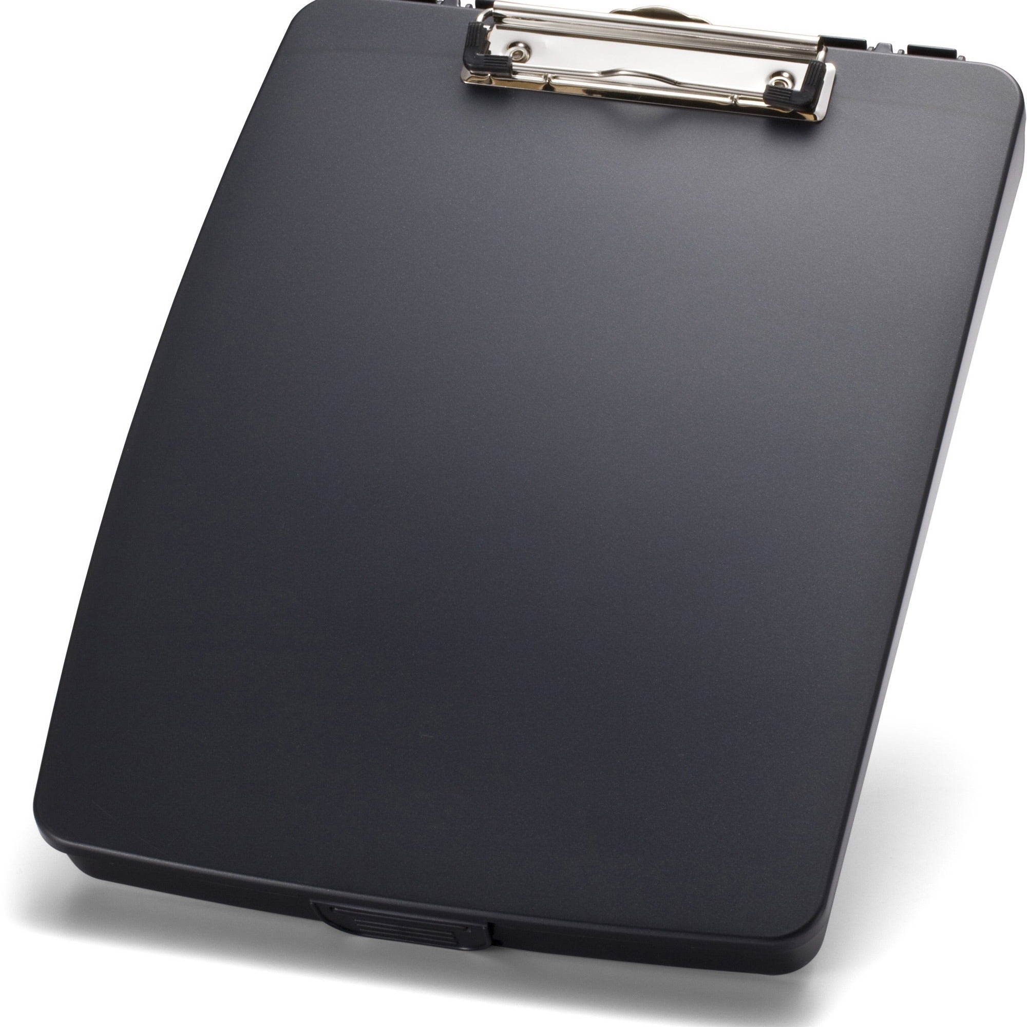 Officemate Extra Storage/Supply Clipboard Box - 1" Clip Capacity - Storage for Stationary - 11" - Plastic - Charcoal - 1 Each -