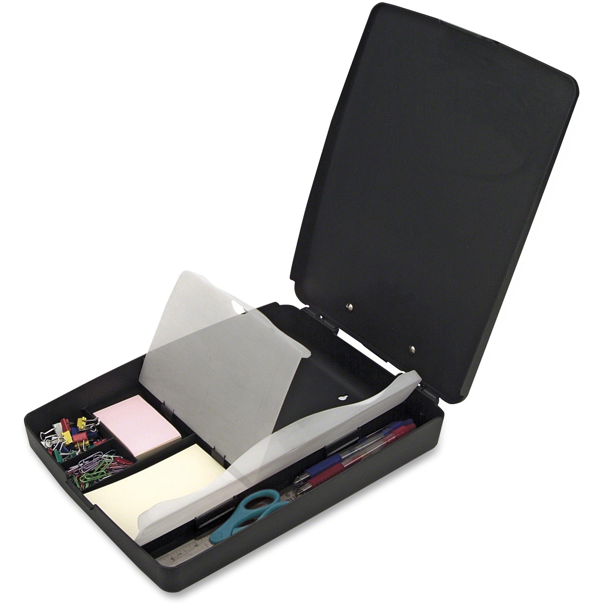 Officemate Extra Storage/Supply Clipboard Box - 1" Clip Capacity - Storage for Stationary - 11" - Plastic - Charcoal - 1 Each -