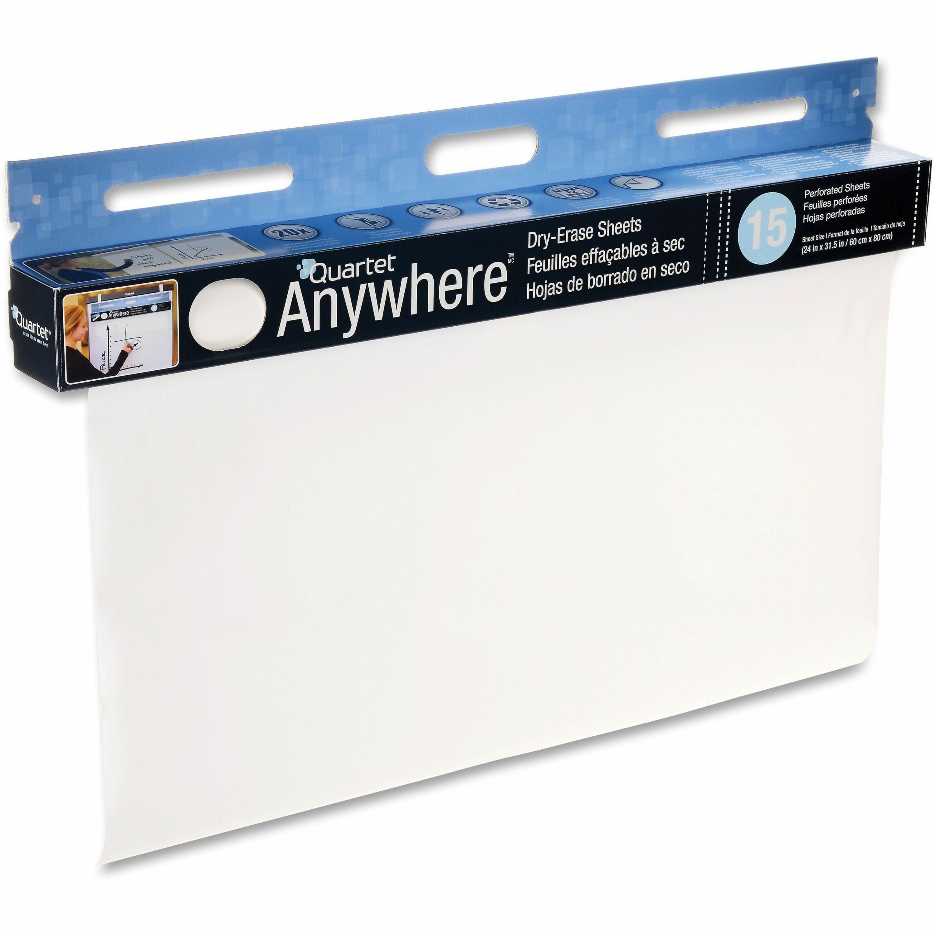 Quartet Anywhere Dry-Erase Sheets - 480" (40 ft) Length - Paper - White - Easy Tear, Wipeable - 1 Each -