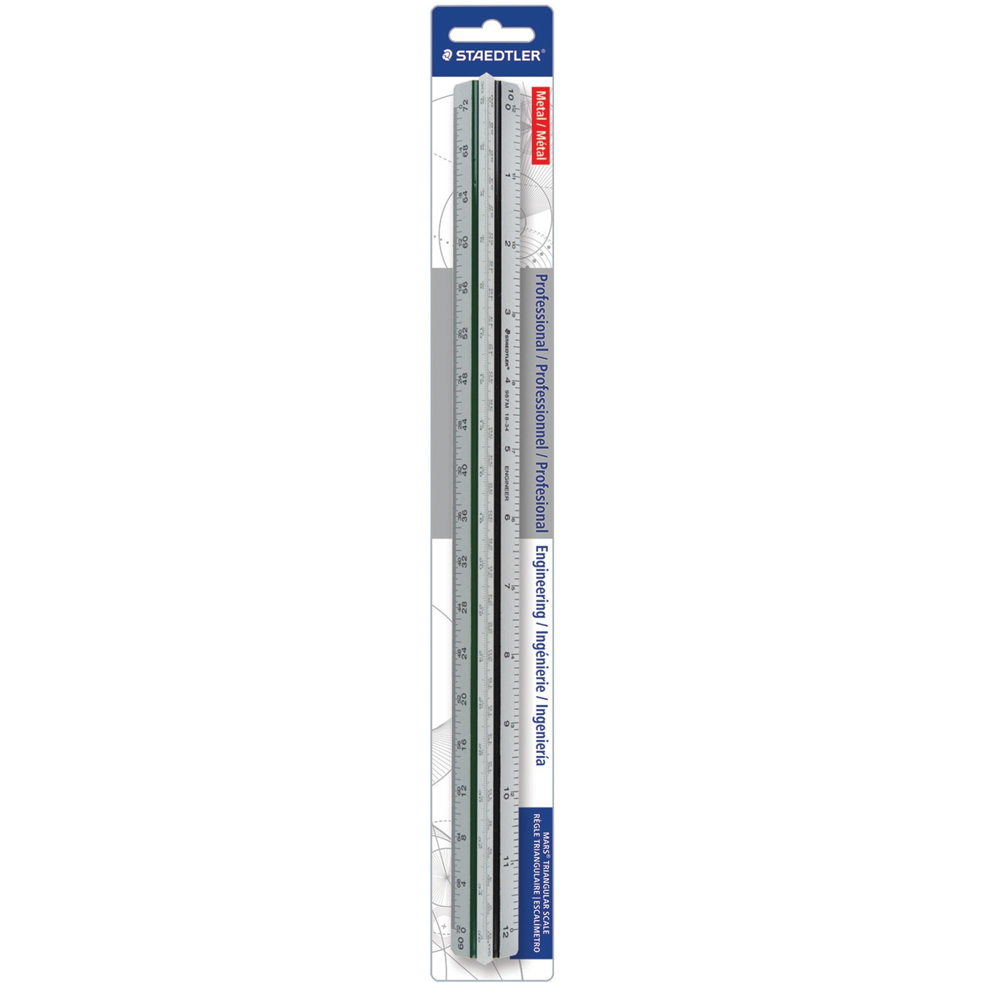 Staedtler Mars Professional Engineering Triangular Scale - 12" Length - Aluminum - 1 Each - Silver -