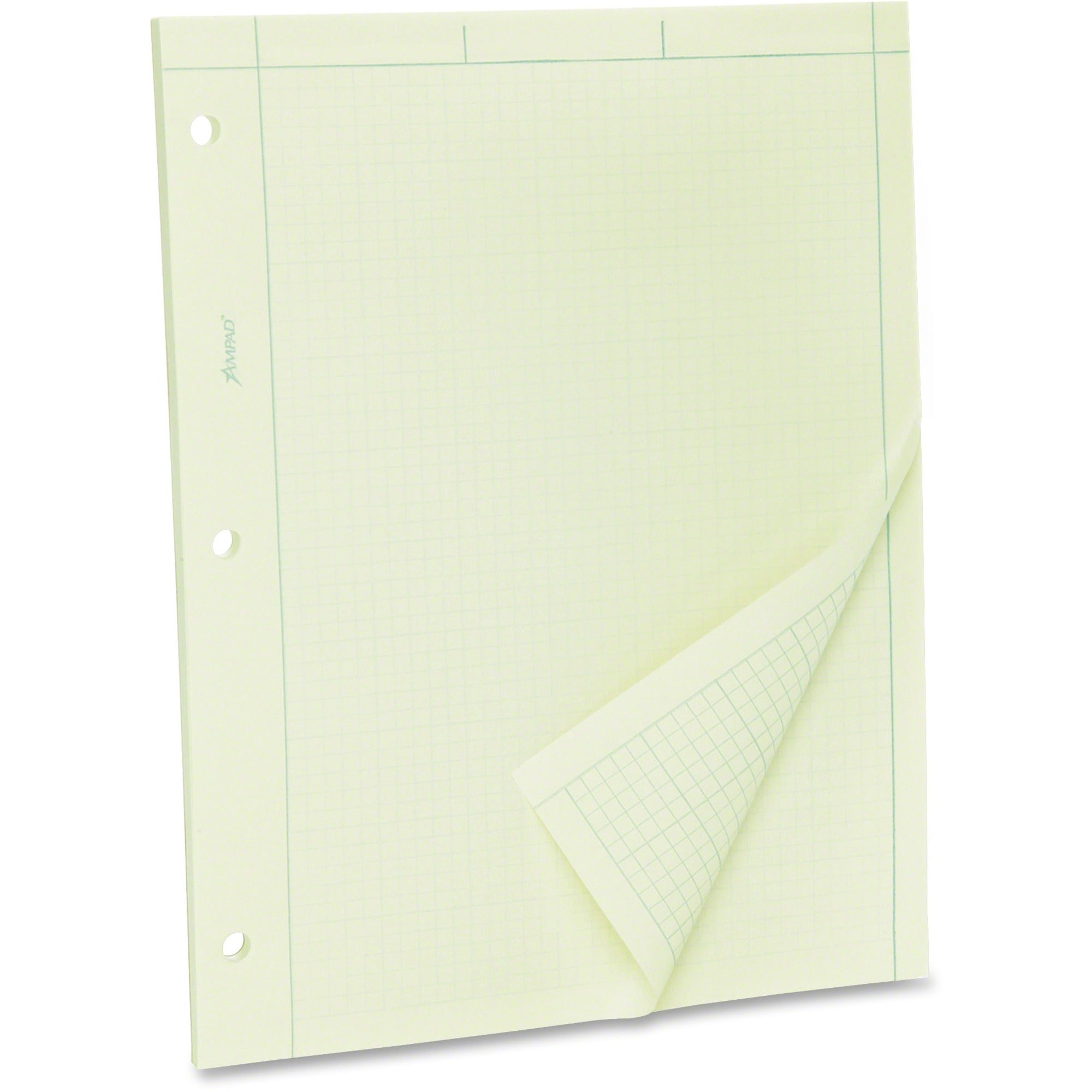 TOPS Engineering Computation Pad - 100 Sheets - Both Side Ruling Surface - Ruled Margin - 15 lb Basis Weight - Letter - 8 1/2" x 11" - Green Tint Paper - Hole-punched - 1 / Pad -