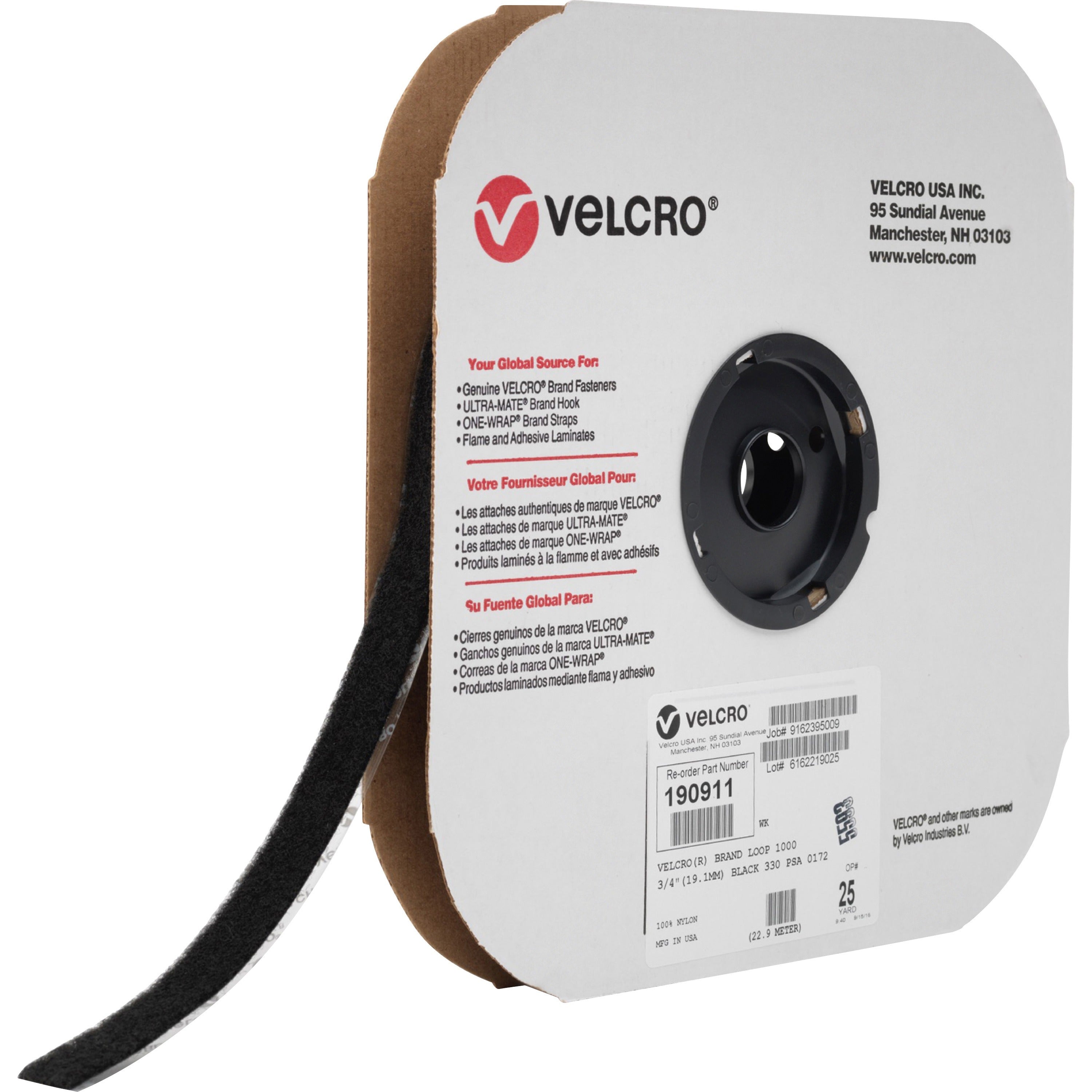 VELCRO 190911 Industrial Industrial - Loop 1000 - 25 yd Length x 0.75" Width - For Indoor, Outdoor - 1 / Roll - Black -