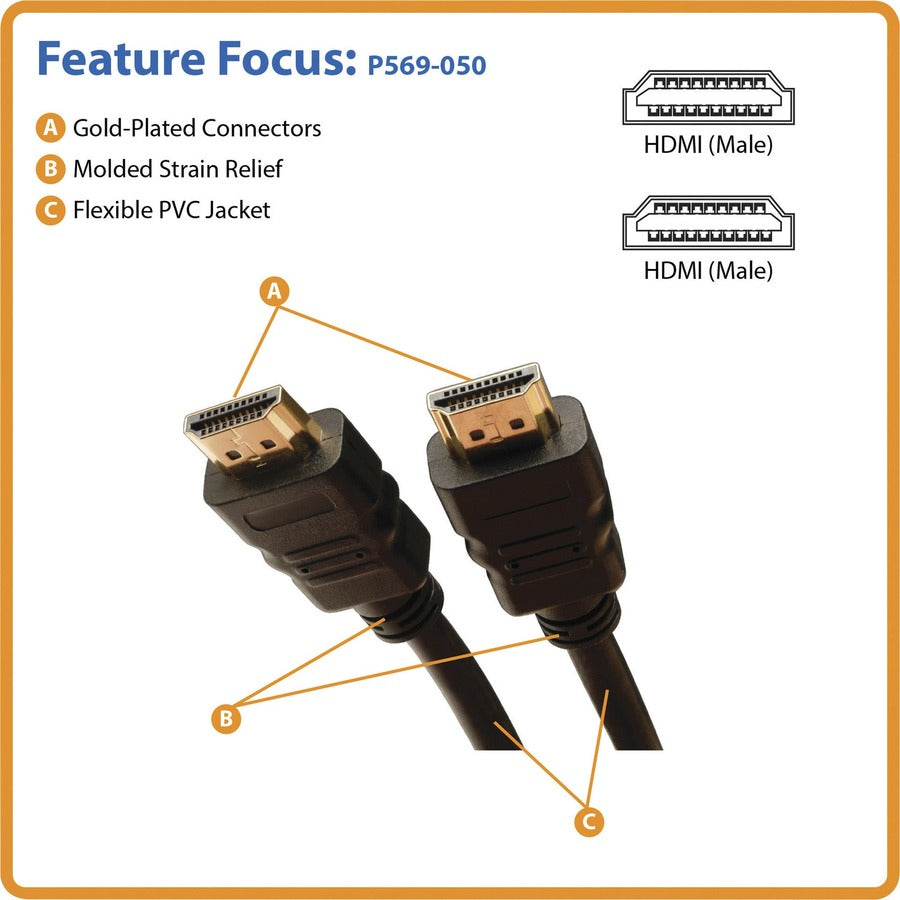 tripp-lite-by-eaton-standard-speed-hdmi-cable-with-ethernet-digital-video-with-audio-m-m-50-ft-1524-m-50-ft-hdmi-a-v-cable-for-audio-video-device-tv-monitor-first-end-1-x-hdmi-digital-audio-video-male-second-end-1-x-hdmi-digital-aud_trpp569050 - 2