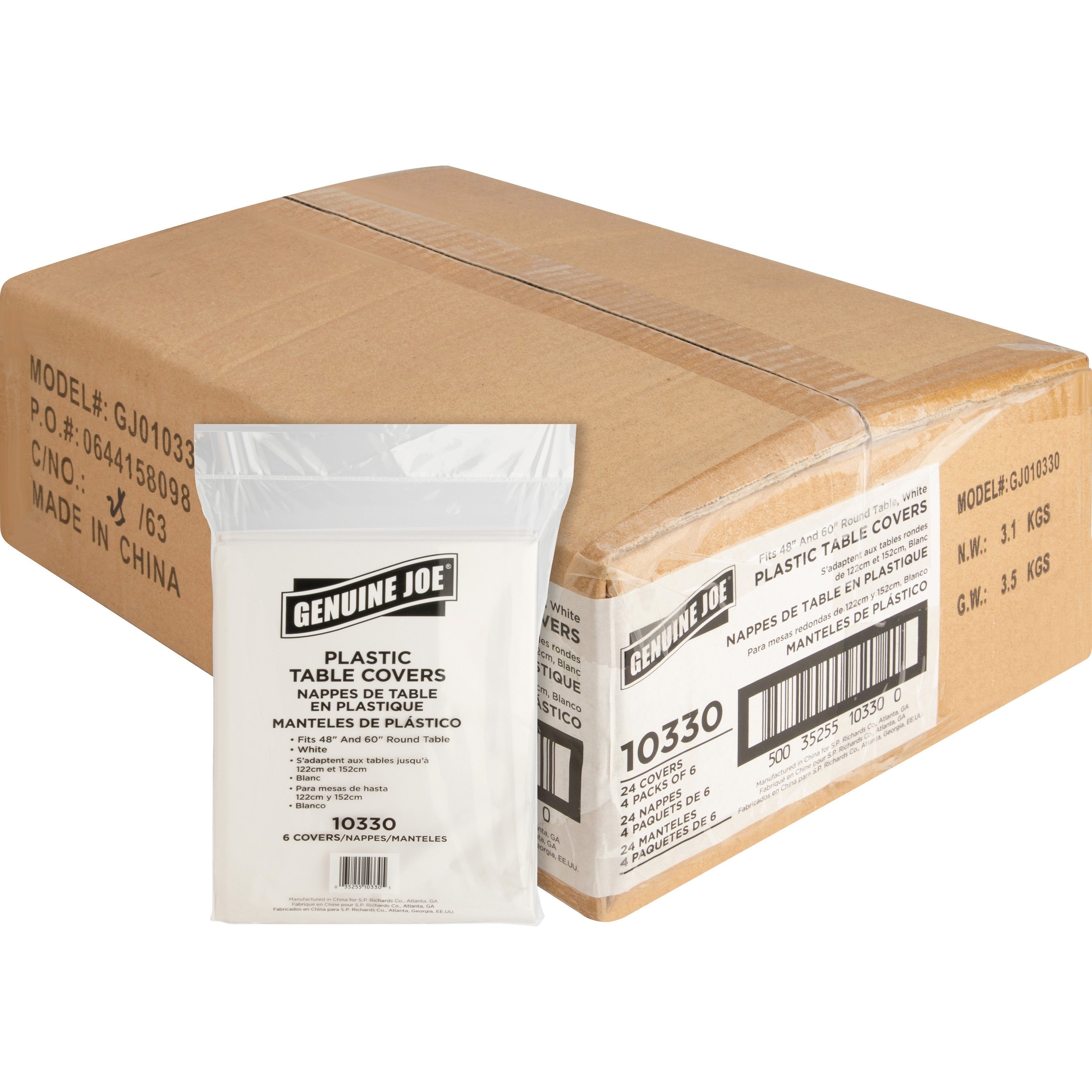 Genuine Joe Plastic Round Tablecovers - 84" Diameter - Plastic - White - 24 / Carton -