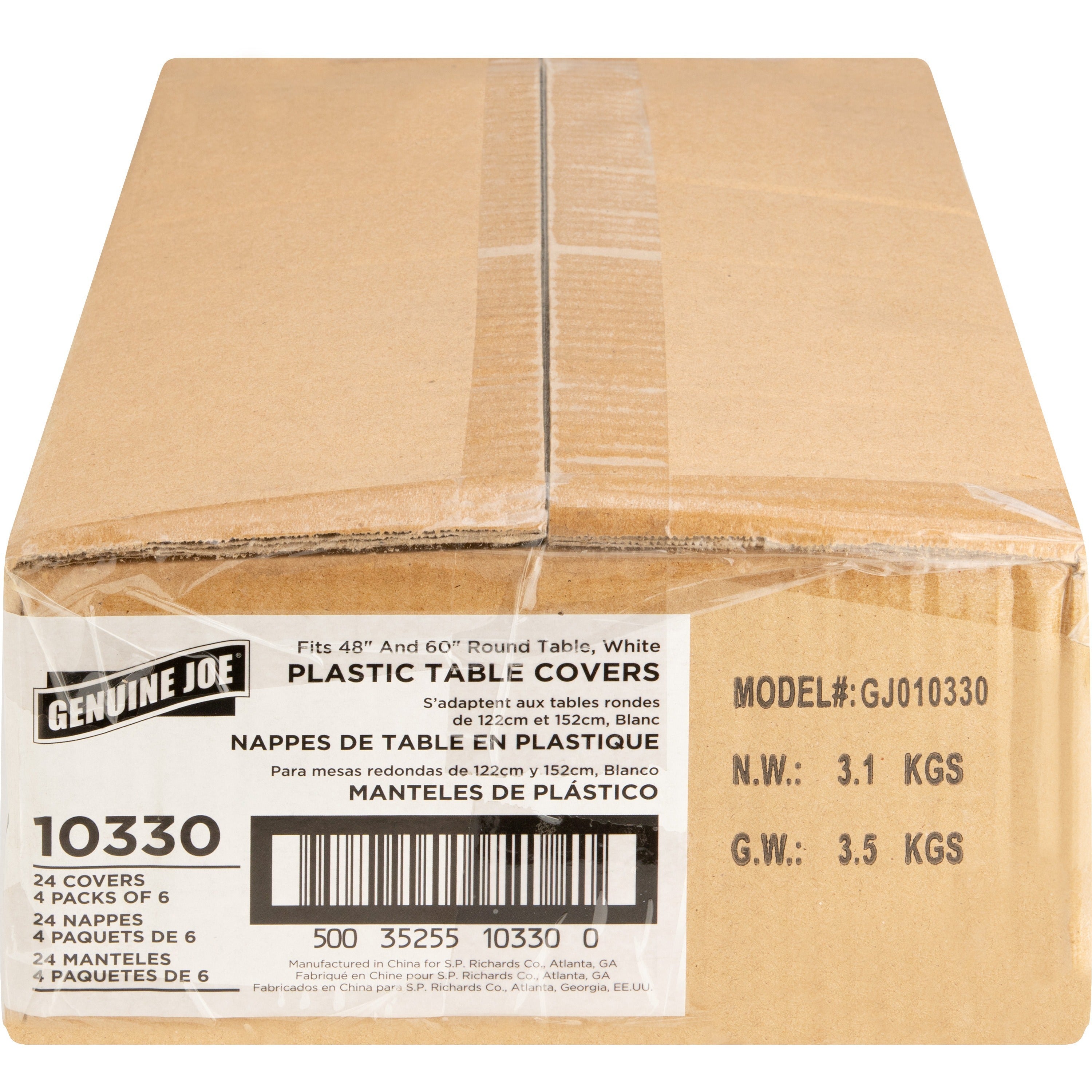 Genuine Joe Plastic Round Tablecovers - 84" Diameter - Plastic - White - 24 / Carton -