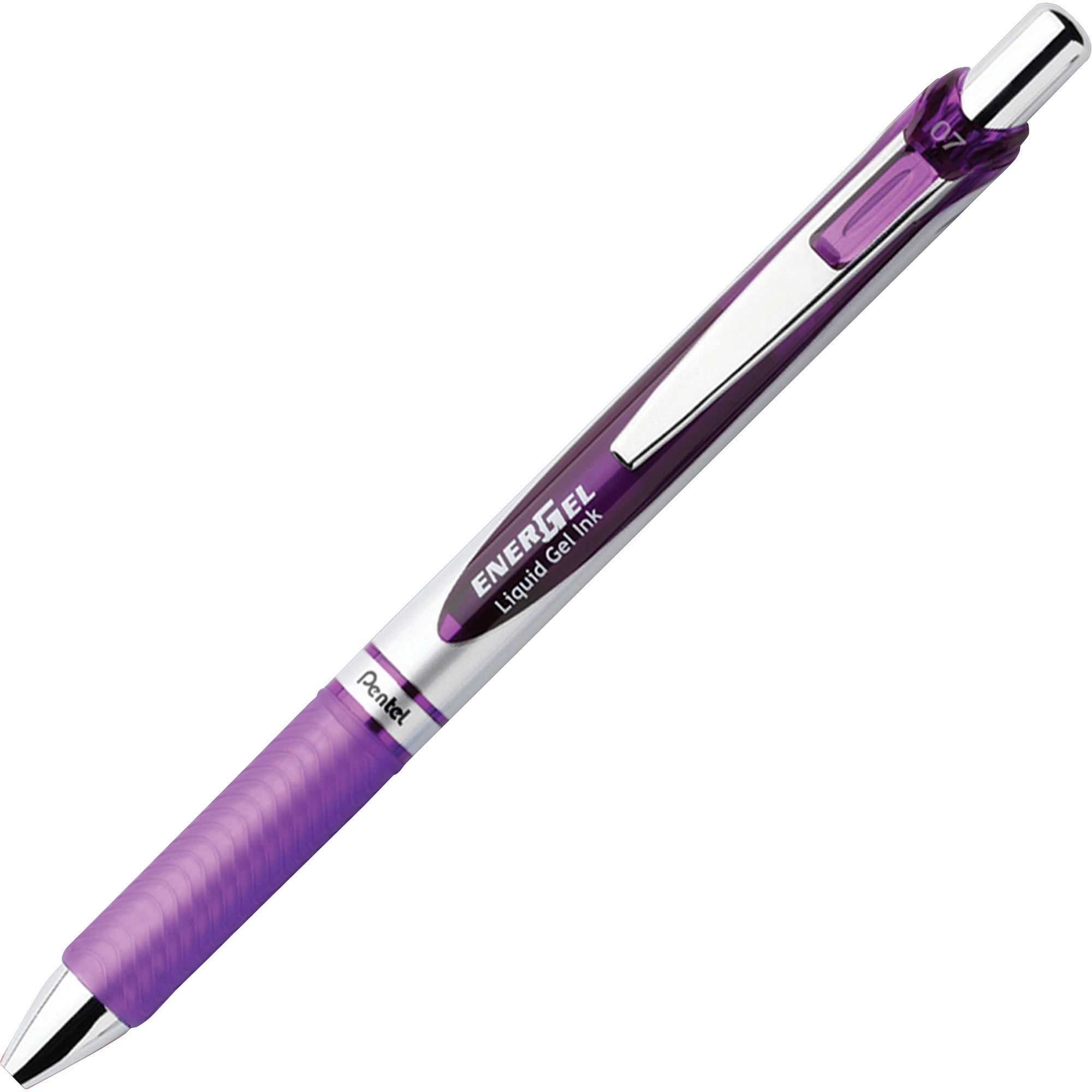 EnerGel EnerGel RTX Liquid Gel Pens - Medium Pen Point - 0.7 mm Pen Point Size - Refillable - Retractable - Violet Gel-based Ink - Silver Barrel - Metal Tip - 1 Dozen -