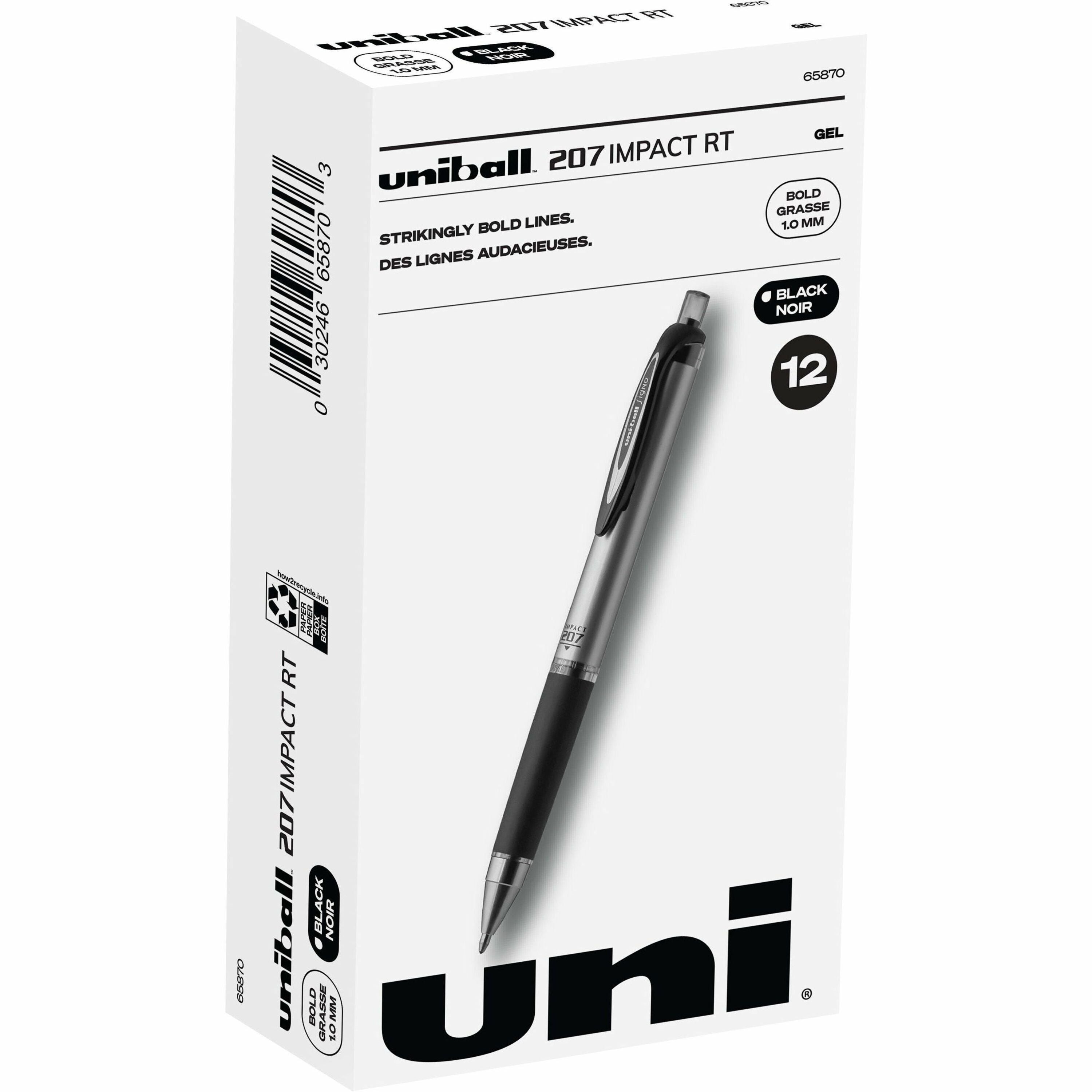 uniball-207-impact-rt-gel-pens-bold-pen-point-1-mm-pen-point-size-refillable-retractable-black-gel-based-ink-metallic-barrel-1-dozen_ubc65870dz - 1