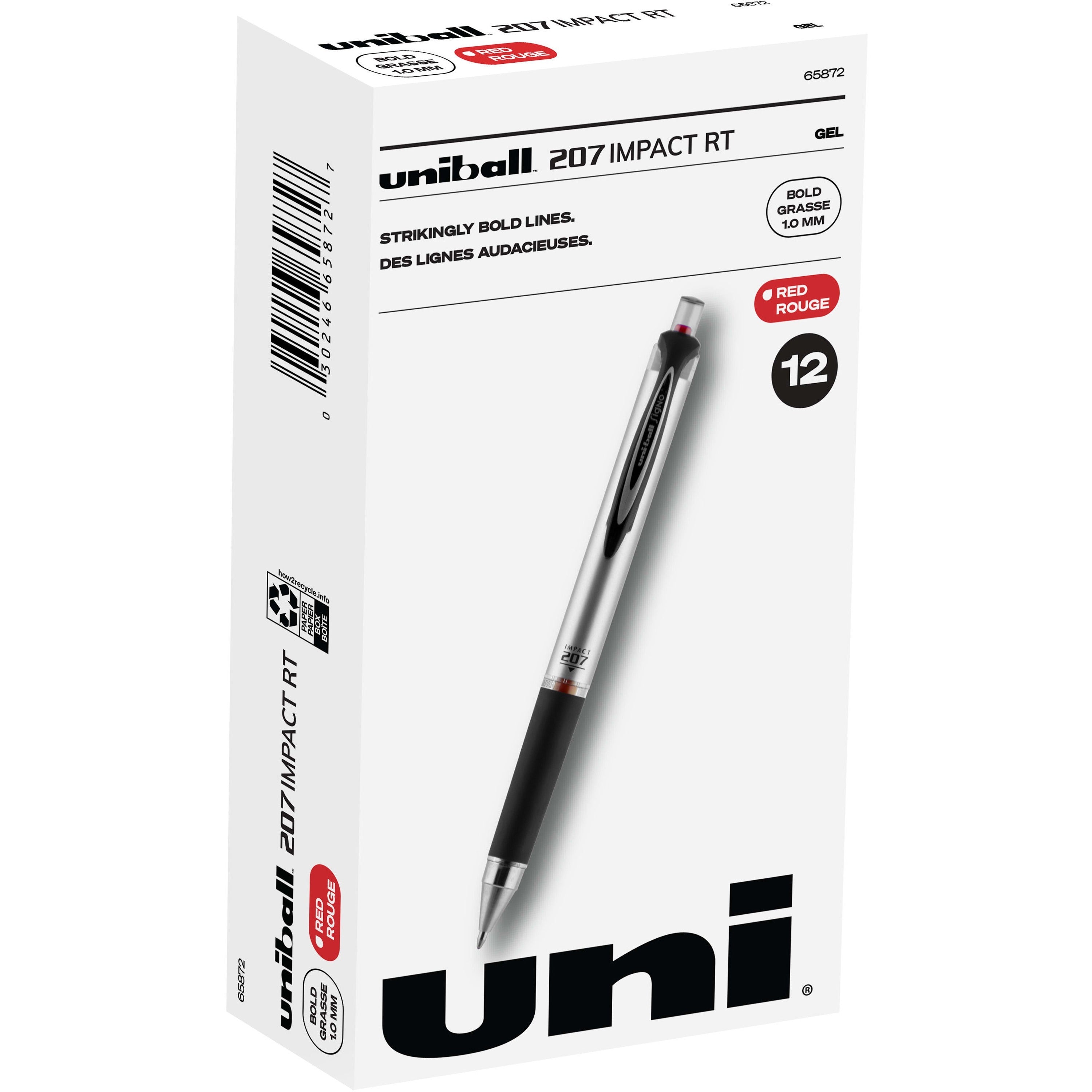 uniball-207-impact-rt-gel-pens-bold-pen-point-1-mm-pen-point-size-refillable-retractable-red-gel-based-ink-metallic-barrel-1-dozen_ubc65872dz - 1