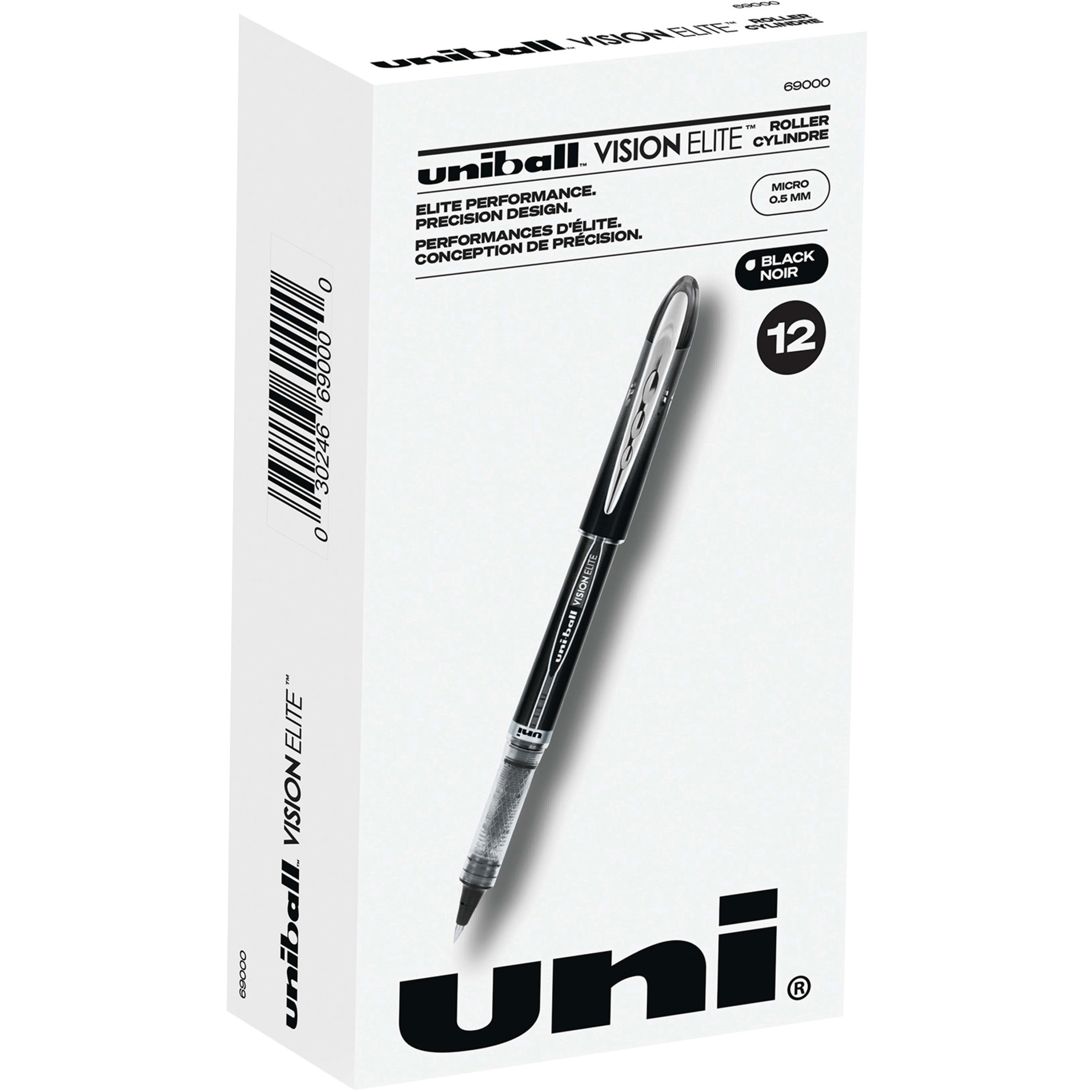 uniball-vision-elite-rollerball-pen-micro-pen-point-05-mm-pen-point-size-black-1-dozen_ubc69000dz - 1