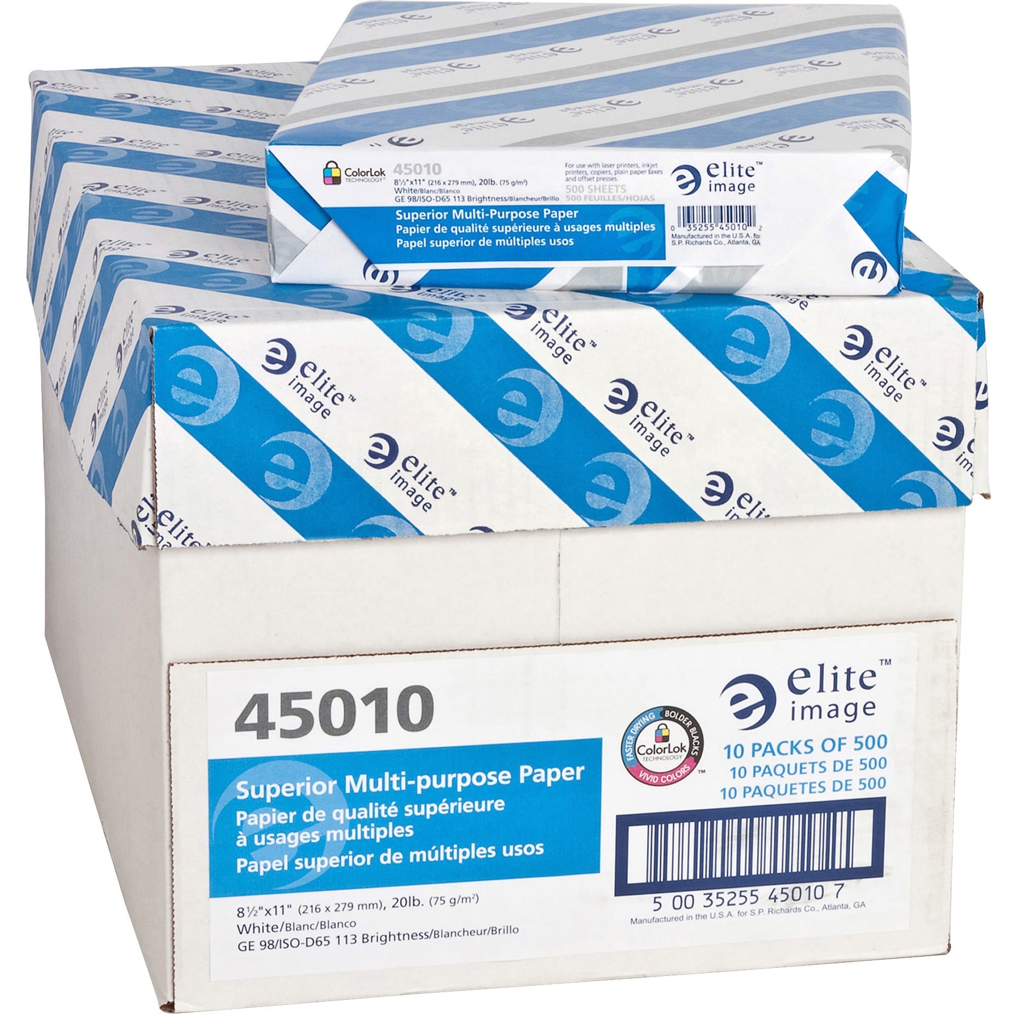 Elite Image Superior Multipurpose Paper - White - 98 Brightness - Letter - 8 1/2" x 11" - 20 lb Basis Weight - 200000 / Pallet - Sustainable Forestry Initiative (SFI) - Bright White -