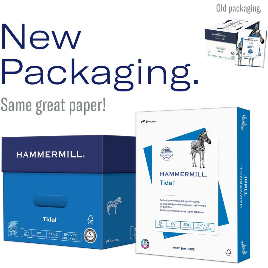Hammermill Tidal Recycled Copy Paper - White - 92 Brightness - Letter - 8 1/2" x 11" - 20 lb Basis Weight - 200000 / Pallet - Sustainable Forestry Initiative (SFI) - Acid-free, Jam-free - White -