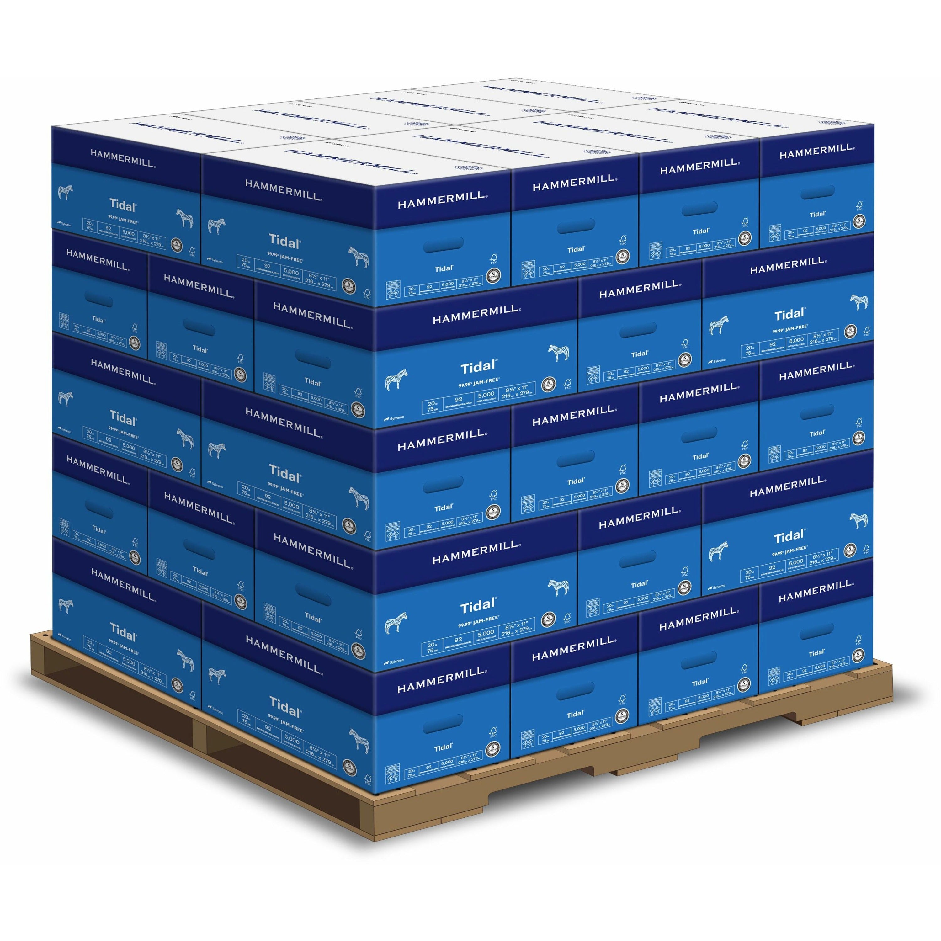 Hammermill Tidal Recycled Copy Paper - White - 92 Brightness - Letter - 8 1/2" x 11" - 20 lb Basis Weight - 200000 / Pallet - Sustainable Forestry Initiative (SFI) - Acid-free, Jam-free - White -