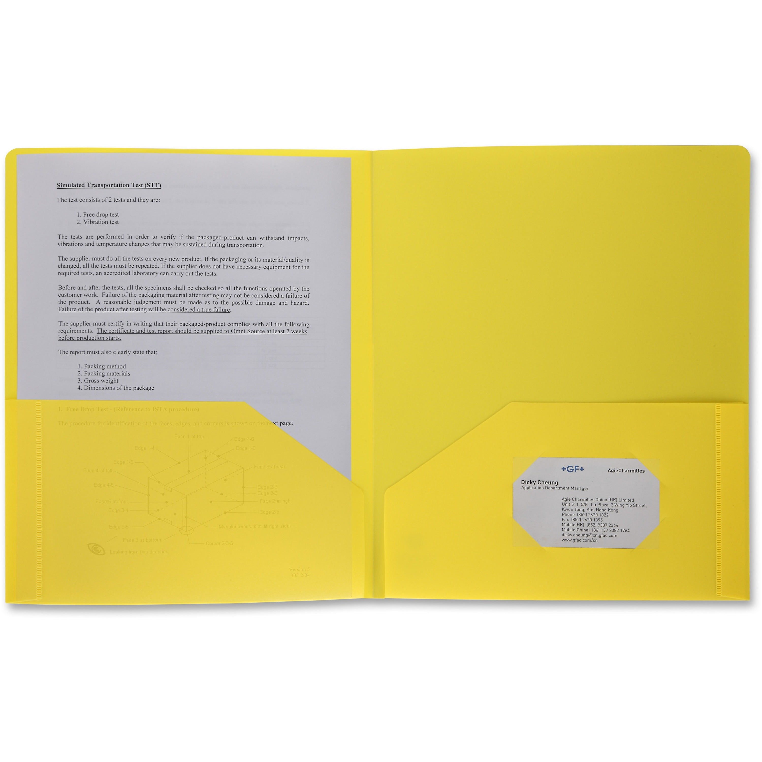 Business Source Letter Portfolio - 8 1/2" x 11" - 30 Sheet Capacity - 2 Pocket(s) - Yellow - 1 Each -