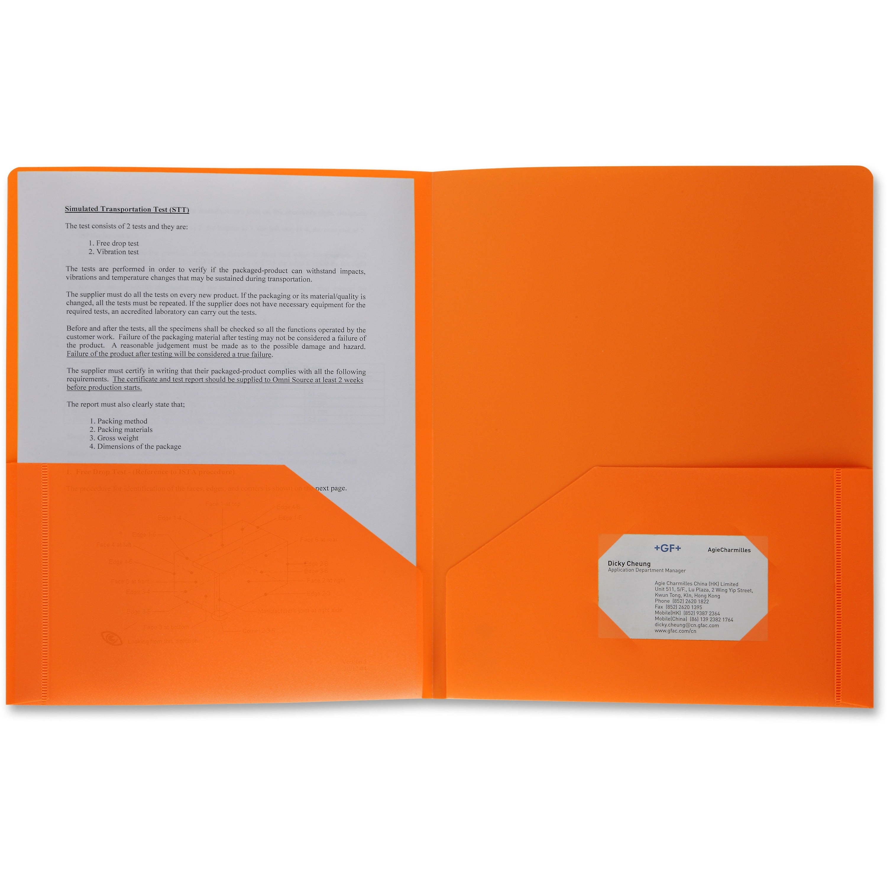 Business Source Letter Portfolio - 8 1/2" x 11" - 30 Sheet Capacity - 2 Pocket(s) - Orange - 1 Each -