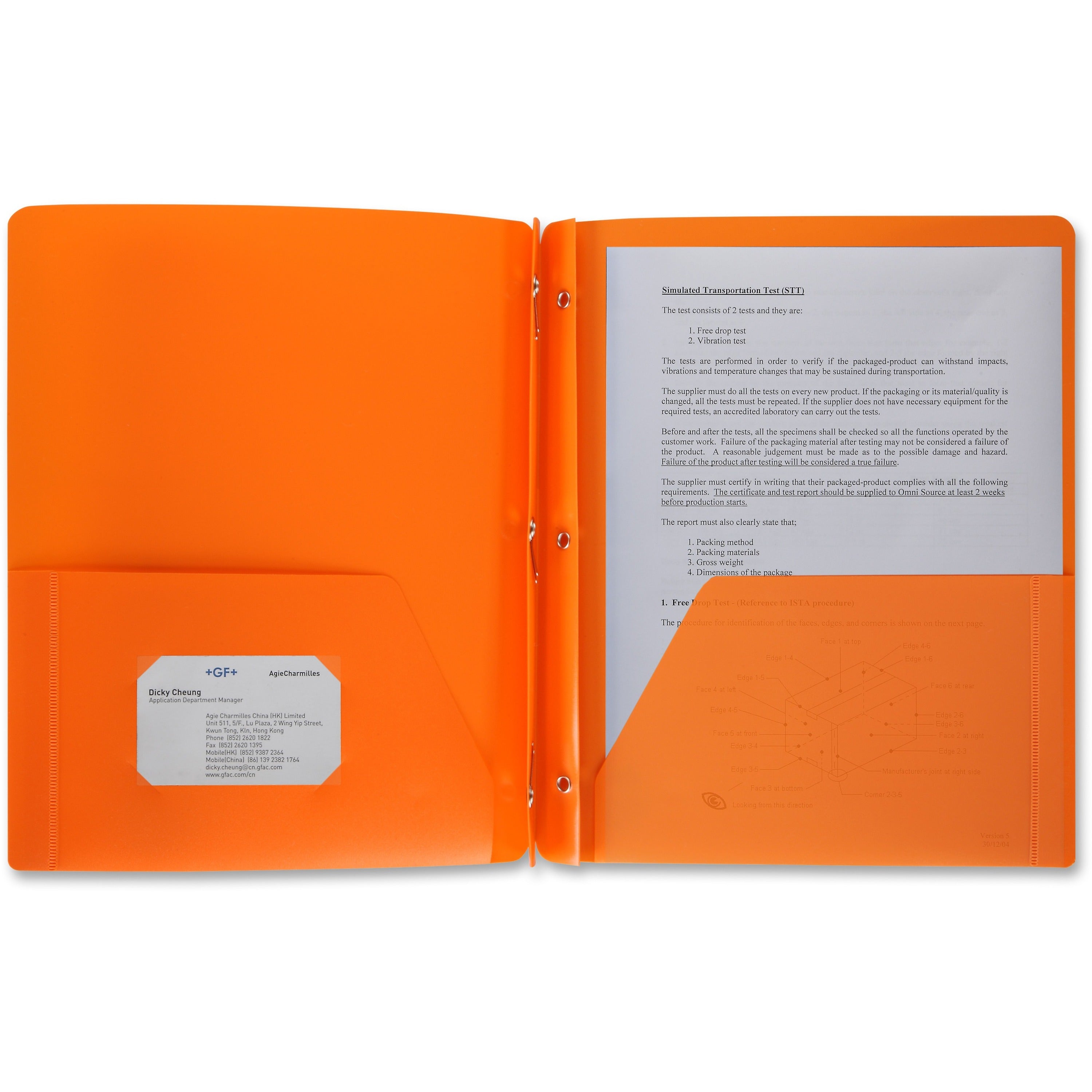 Business Source Letter Portfolio - 8 1/2" x 11" - 50 Sheet Capacity - 3 x Prong Fastener(s) - 2 Pocket(s) - Orange - 1 Each -