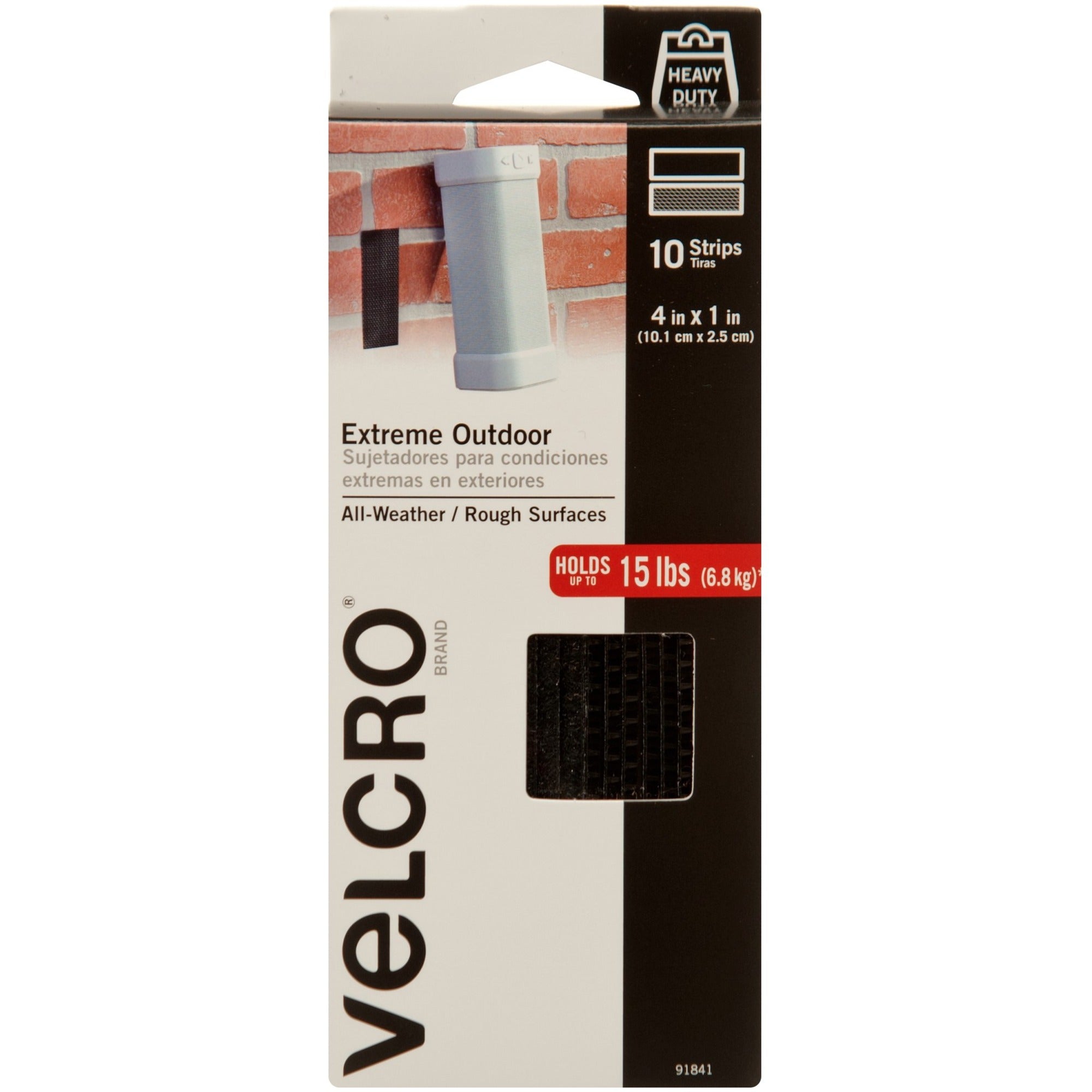 VELCRO 91841 Heavy Duty Extreme Outdoor - 4" Length x 1" Width - Weather Resistant, UV Resistant - For Indoor, Outdoor - 10 / Carton - Black -