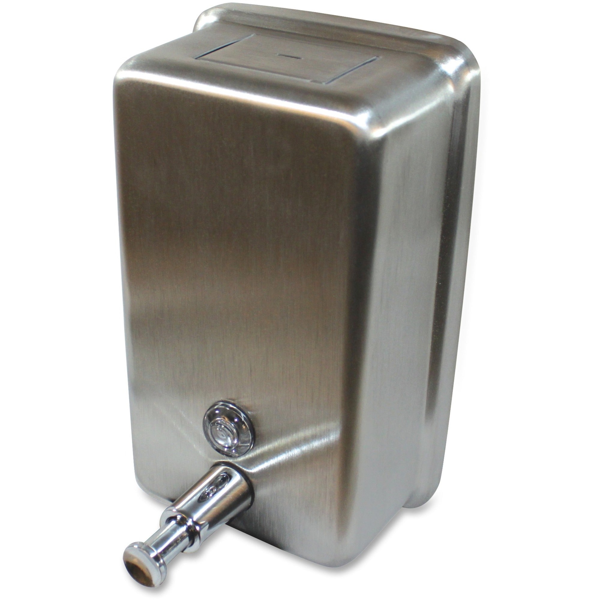 Genuine Joe Stainless Vertical Soap Dispenser - Manual - 1.25 quart Capacity - Tamper Proof, Theft Proof, Refillable - Stainless Steel - 1Each -