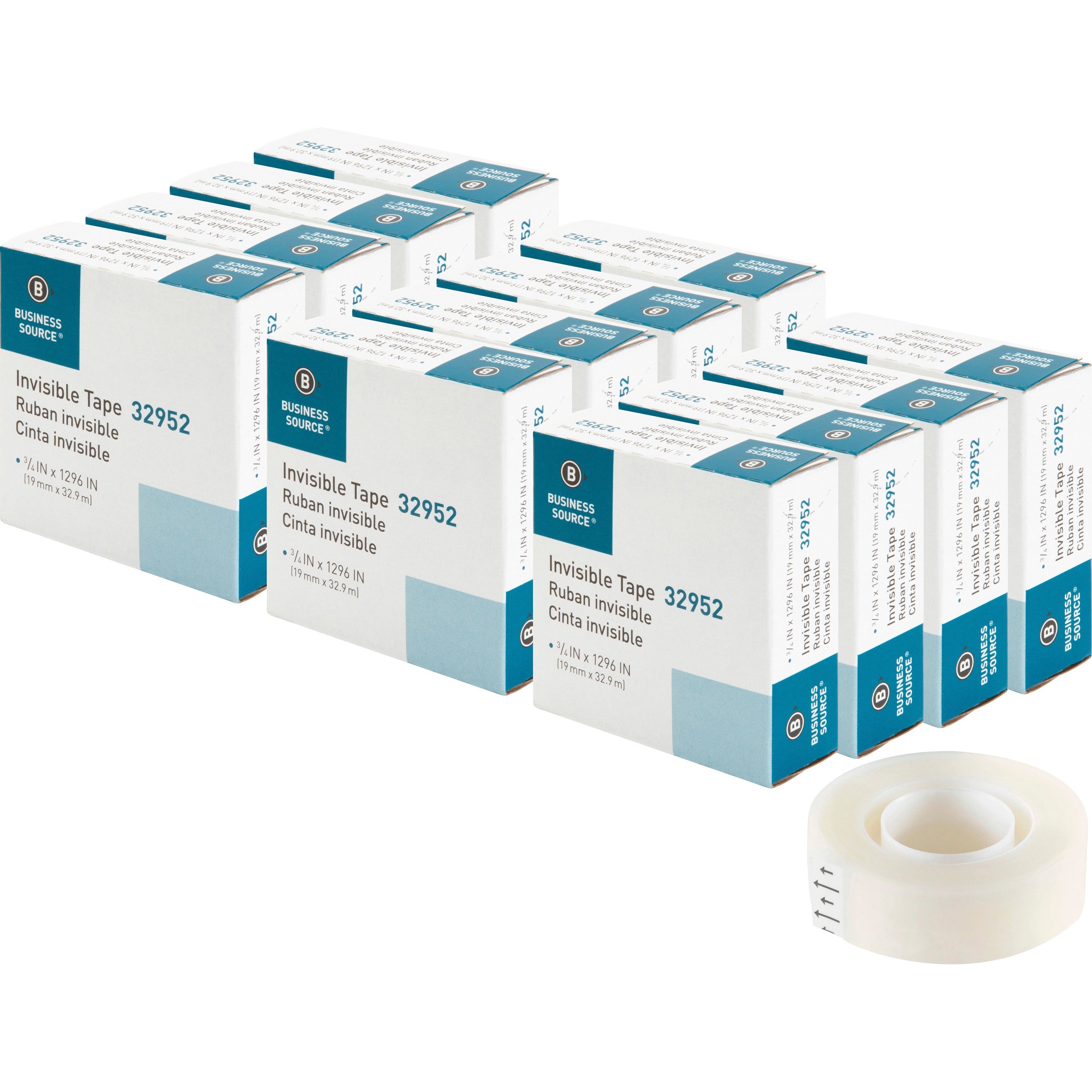 business-source-invisible-tape-dispenser-refill-roll-36-yd-length-x-075-width-1-core-for-mending-splicing-holding-12-box-clear_bsn32952bx - 1