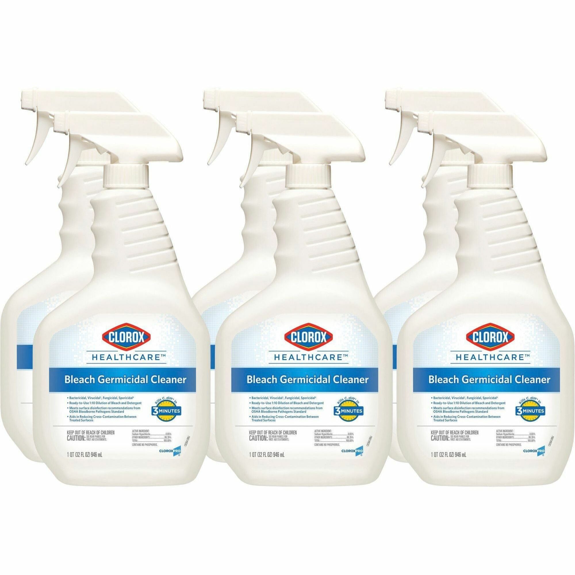 Clorox Healthcare Bleach Germicidal Cleaner - For Multipurpose - Ready-To-Use - 32 fl oz (1 quart)Bottle - 6 / Carton - White, Clear - 1