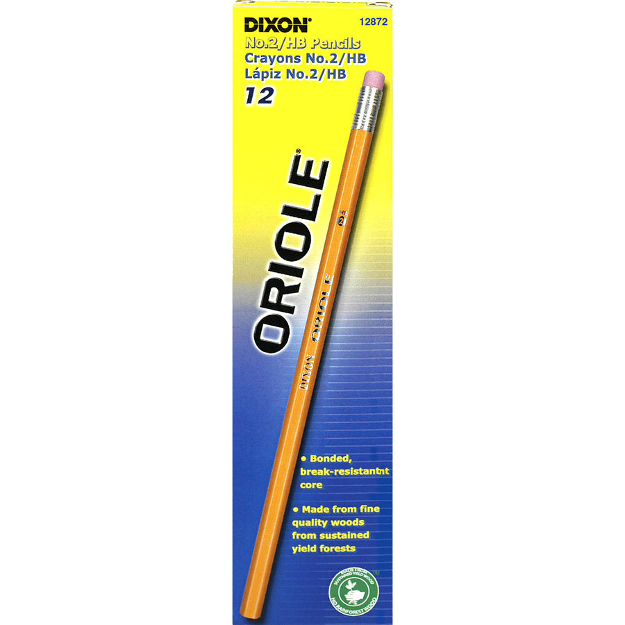 Dixon Nontoxic Chalk Sticks - #2 Lead - Black Lead - Yellow Wood Barrel - 72 / Pack -