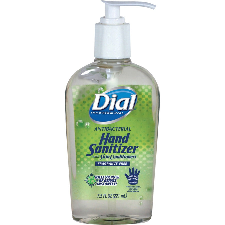 dial-hand-sanitizer-75-fl-oz-2218-ml-pump-bottle-dispenser-kill-germs-bacteria-remover-mold-remover-yeast-remover-hand-moisturizing-clear-fragrance-free-dye-free-12-carton_dia01585ct - 2