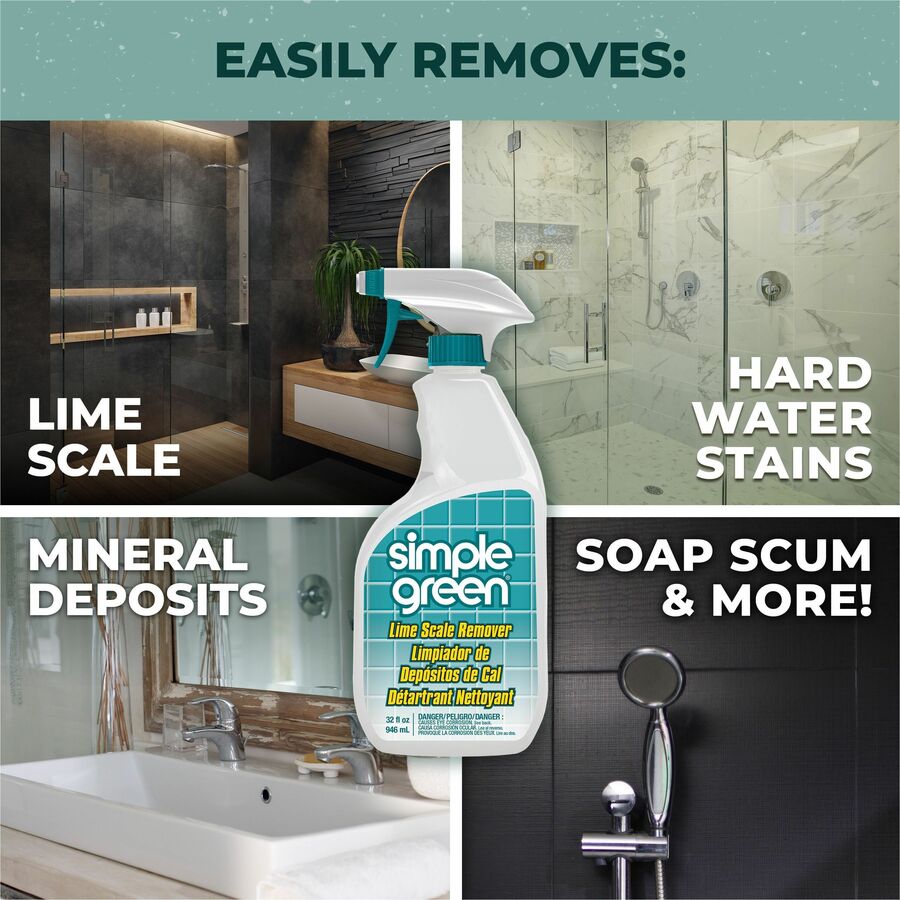Simple Green Lime Scale Remover Spray - For Multi Surface - 32 fl oz (1 quart) - Wintergreen Scent - 12 / Carton - Deodorize, Non-abrasive, Non-flammable, Phosphate-free, Bleach-free, Ammonia-free, Phosphorous-free, Fume-free - White - 3