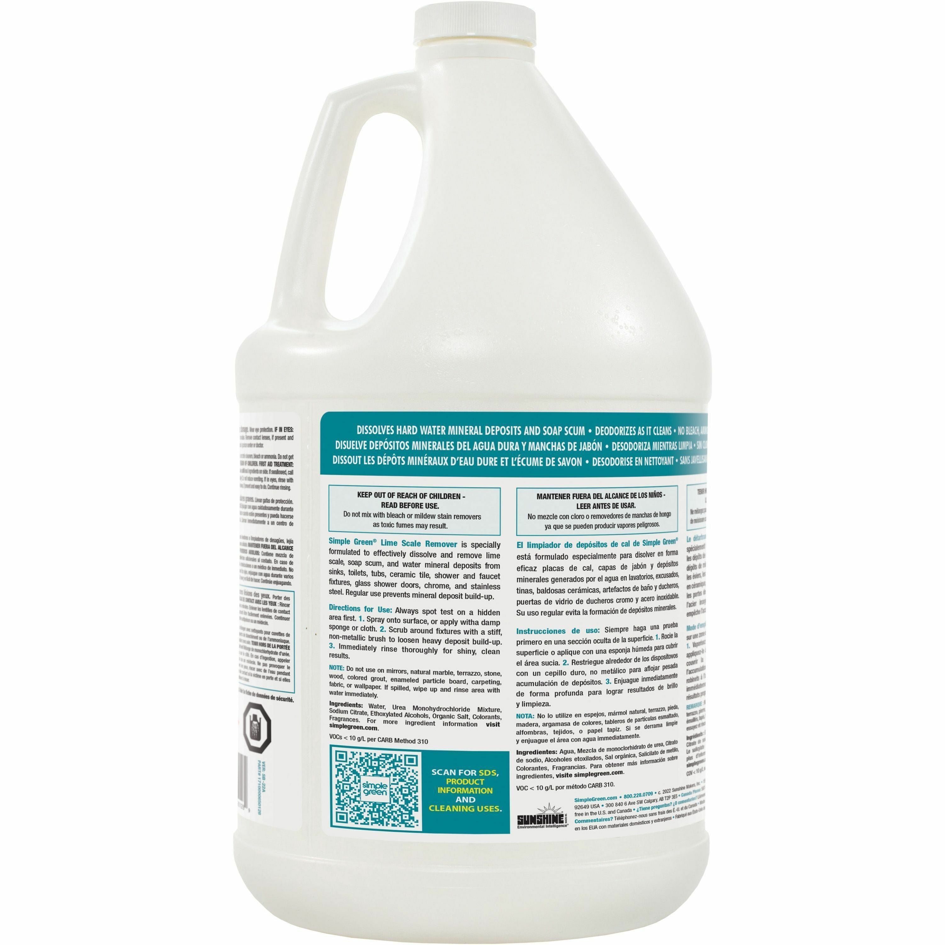 Simple Green Lime Scale Remover - For Multi Surface - 128 fl oz (4 quart) - Wintergreen Scent - 6 / Carton - Deodorize, Non-abrasive, Non-flammable, Phosphate-free, Bleach-free, Ammonia-free, Phosphorous-free, Fume-free - 2