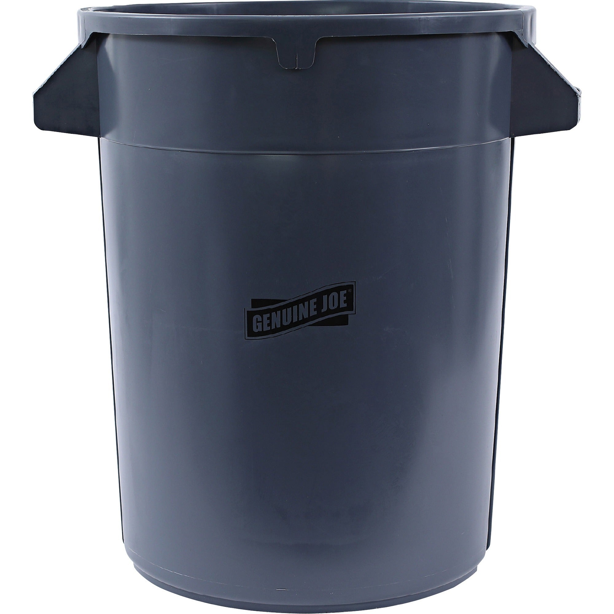 genuine-joe-heavy-duty-trash-container-32-gal-capacity-side-handle-venting-channel-plastic-gray-6-carton_gjo60463ct - 1