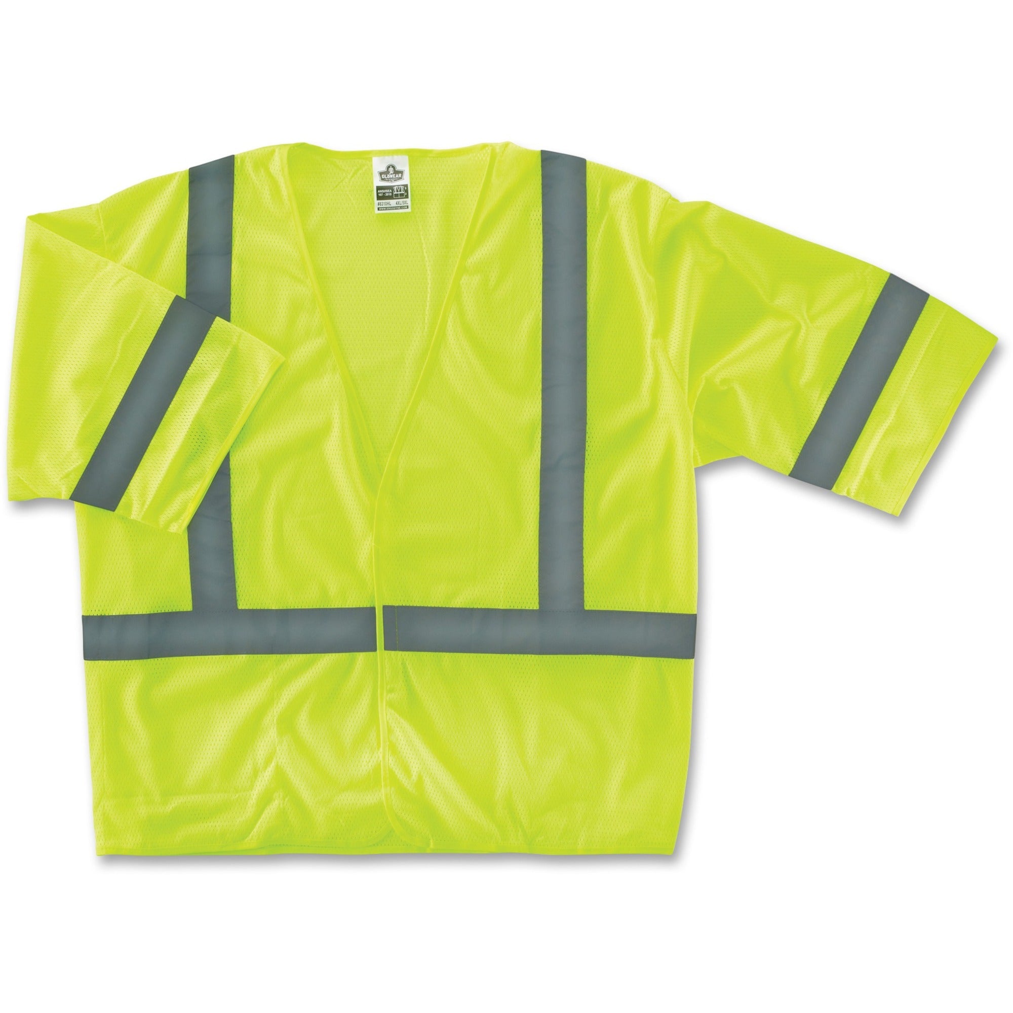 GloWear Class 3 Lime Economy Vest - 2-Xtra Large/3-Xtra Large Size - Lime - Reflective, Machine Washable, Lightweight, Pocket, Hook & Loop Closure - 1 Each -